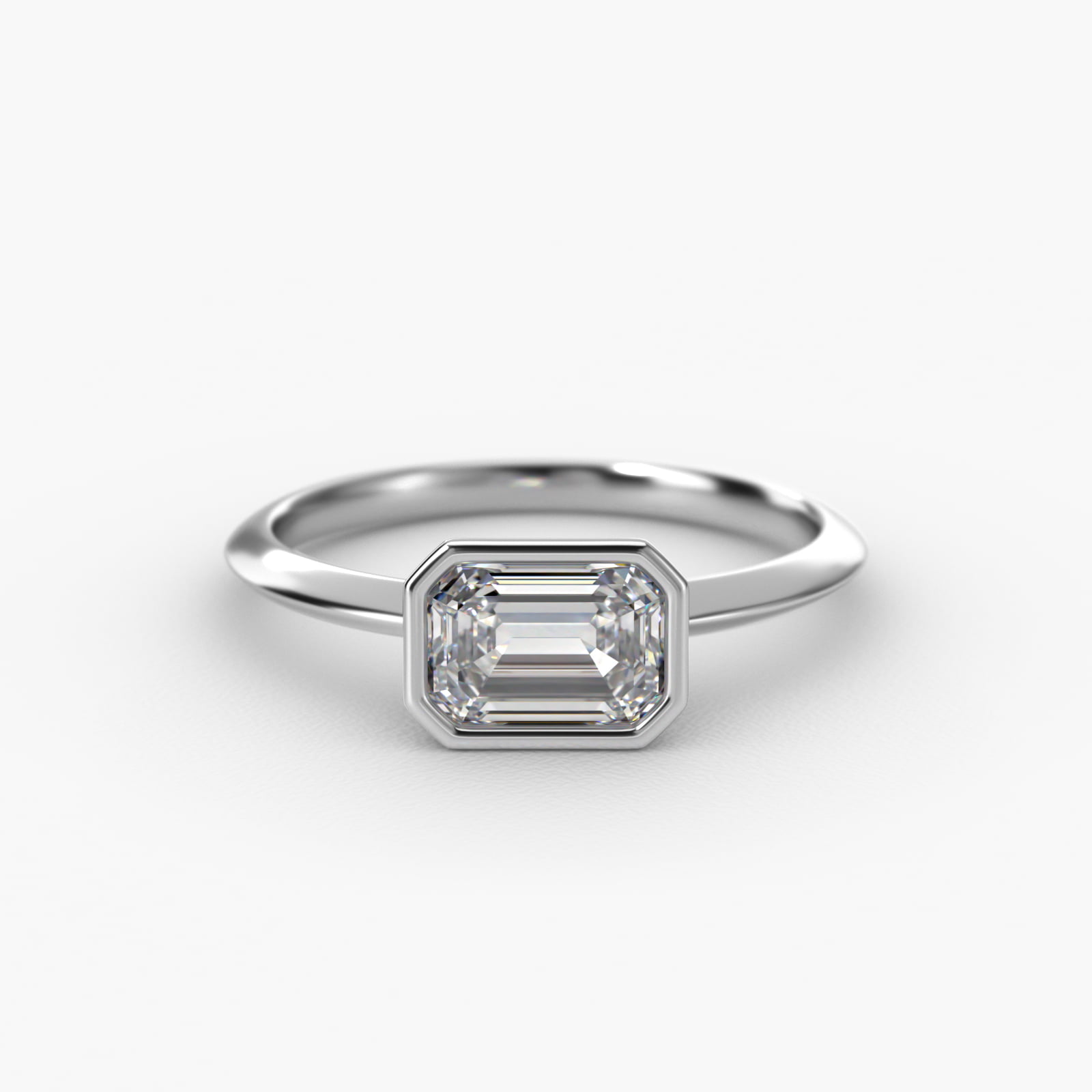 East West Knife Edge Bezel Solitaire Engagement Ring In 14K White Gold