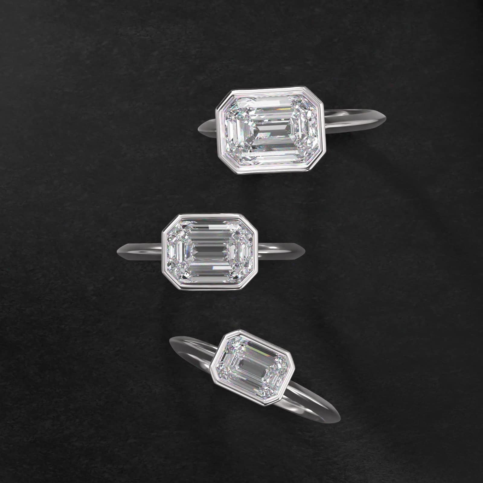 East West Knife Edge Bezel Solitaire Engagement Ring In 14K White Gold