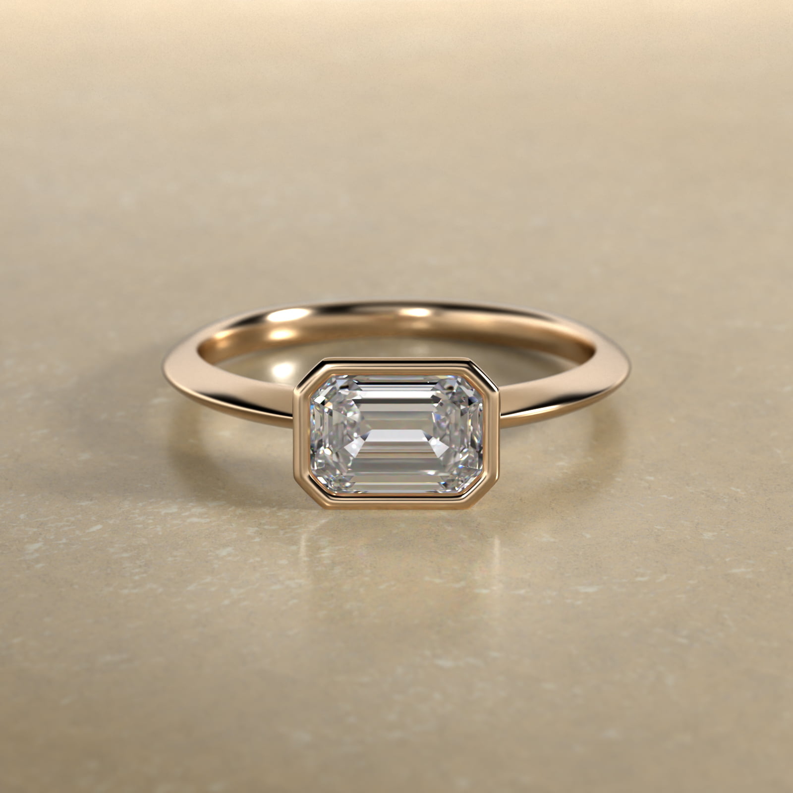 East West Knife Edge Bezel Solitaire Engagement Ring In 18K Yellow Gold