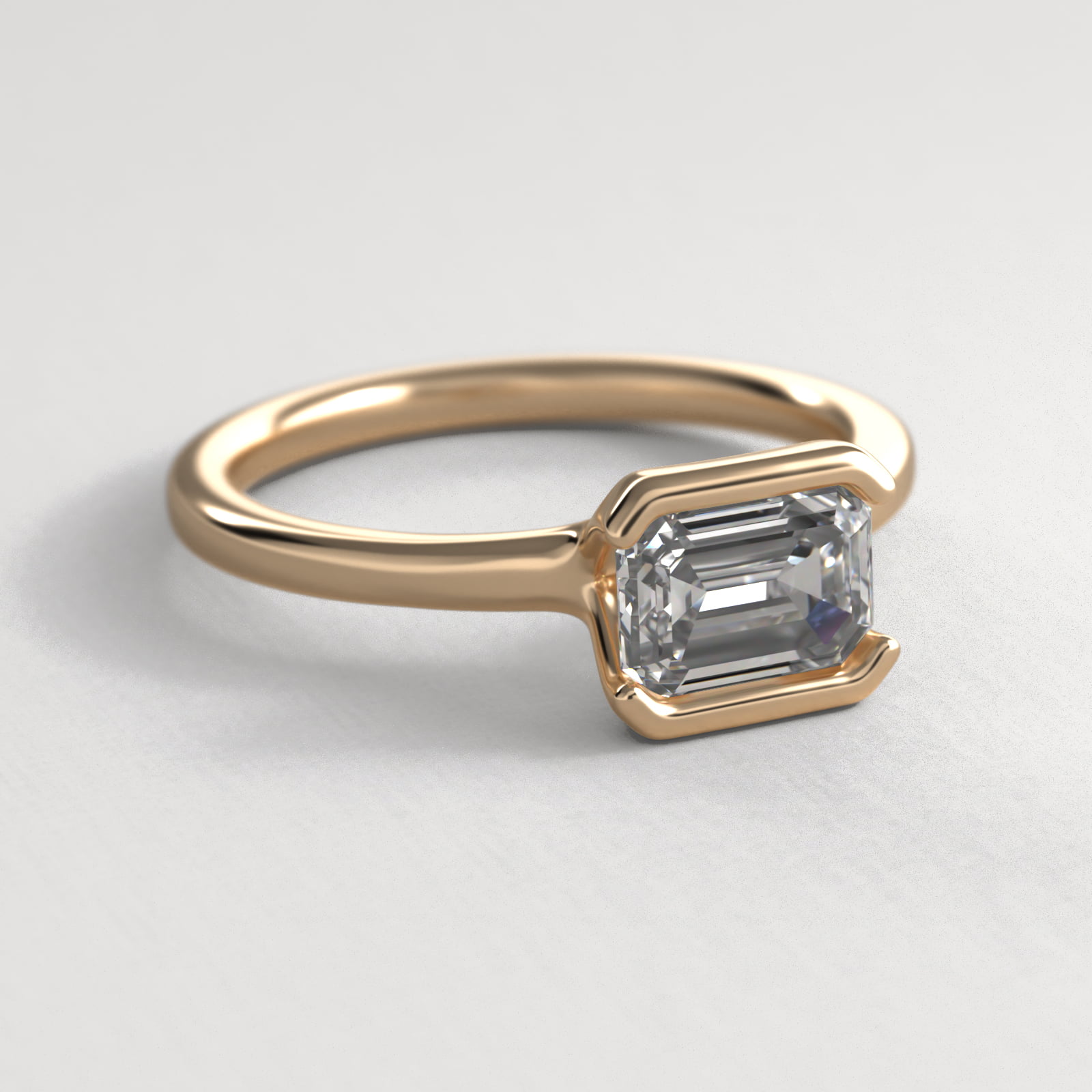 East West Half Bezel Solitaire Engagement Ring In 18K Yellow Gold