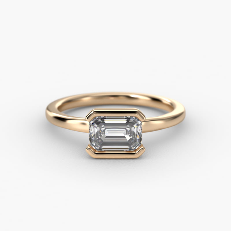 East West Half Bezel Solitaire Engagement Ring In 14K Yellow Gold