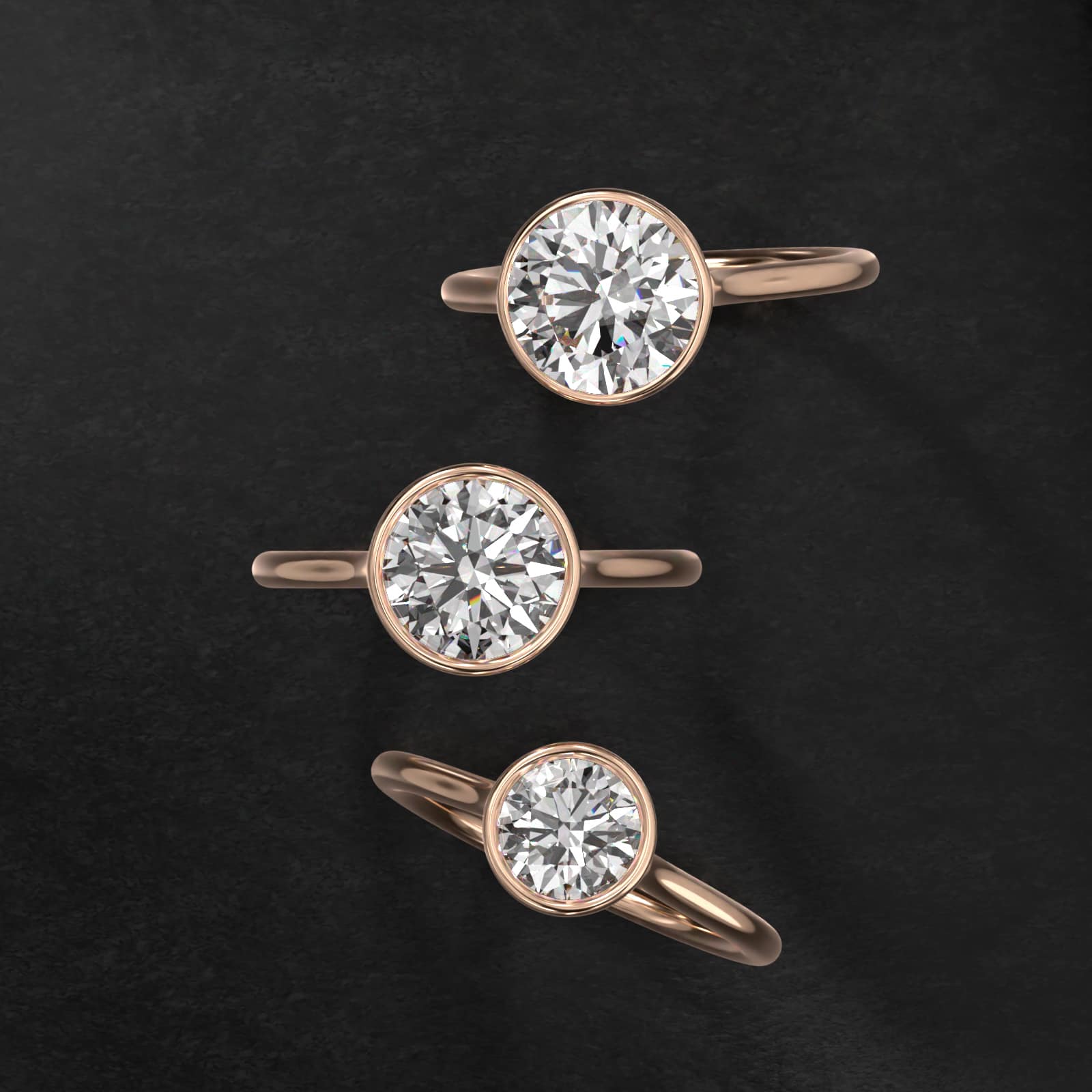 Comfort Fit Bezel Set Solitaire Engagement Ring In 14K Rose Gold