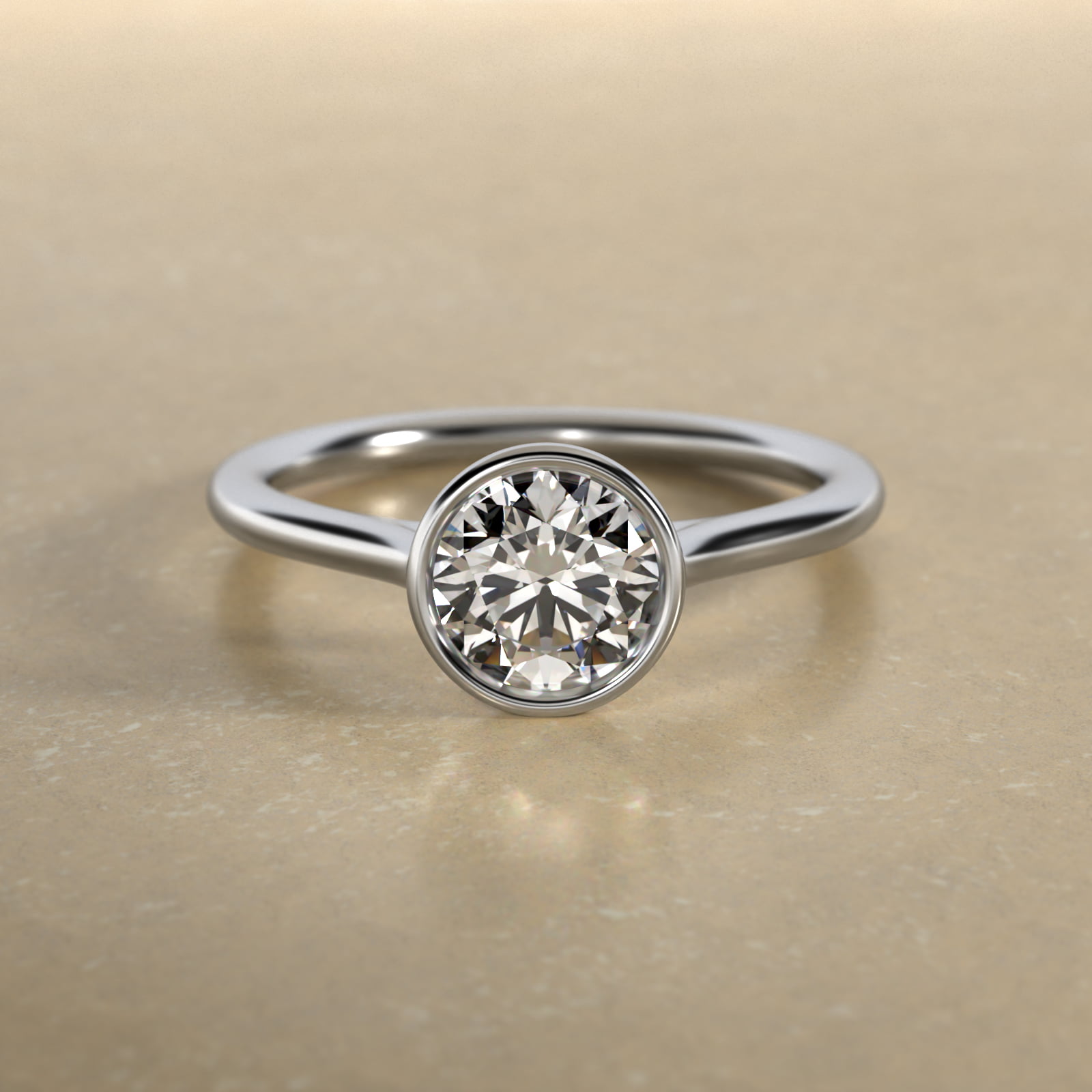 Comfort Fit Bezel Set Solitaire Engagement Ring In 18K White Gold