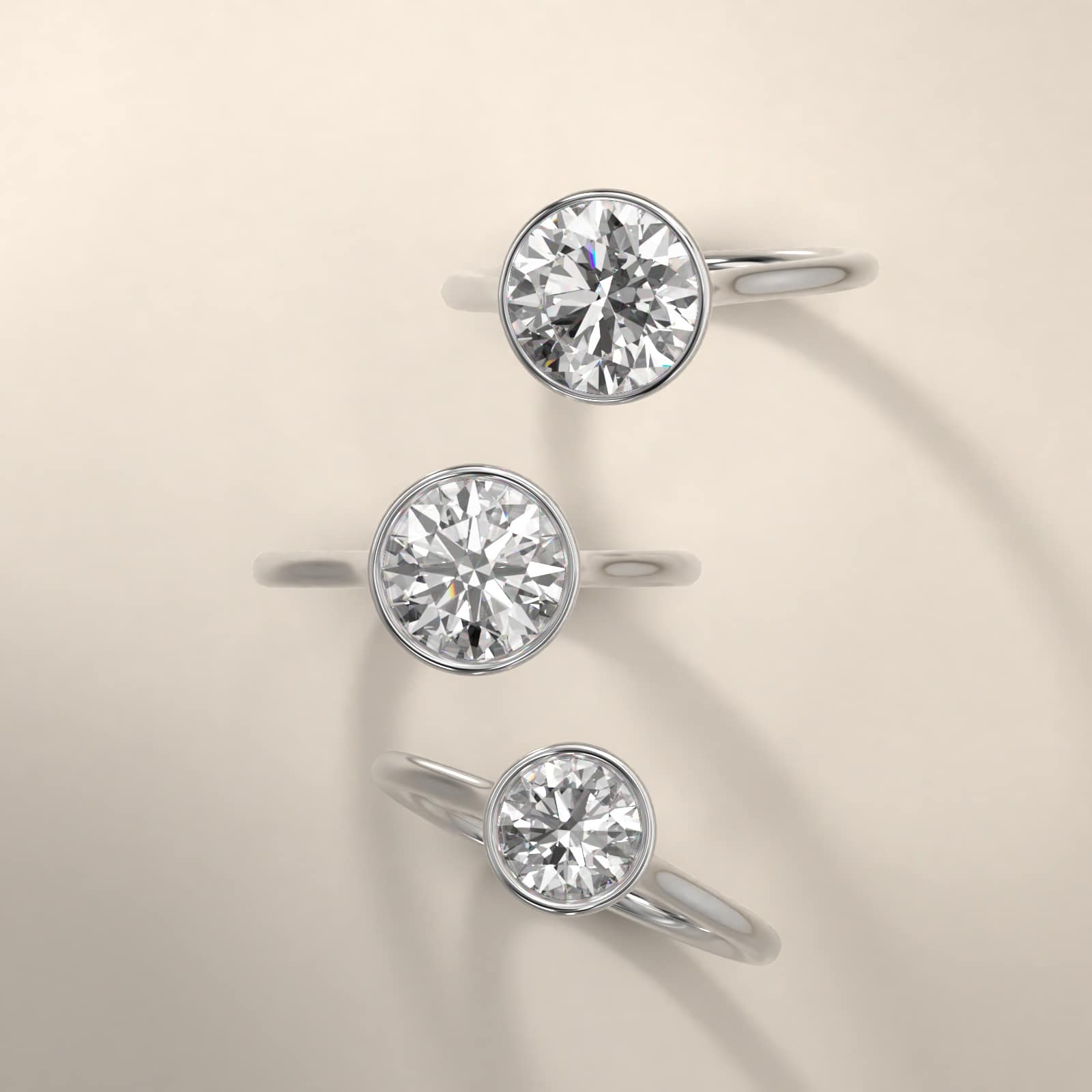 Comfort Fit Bezel Set Solitaire Engagement Ring In 18K White Gold