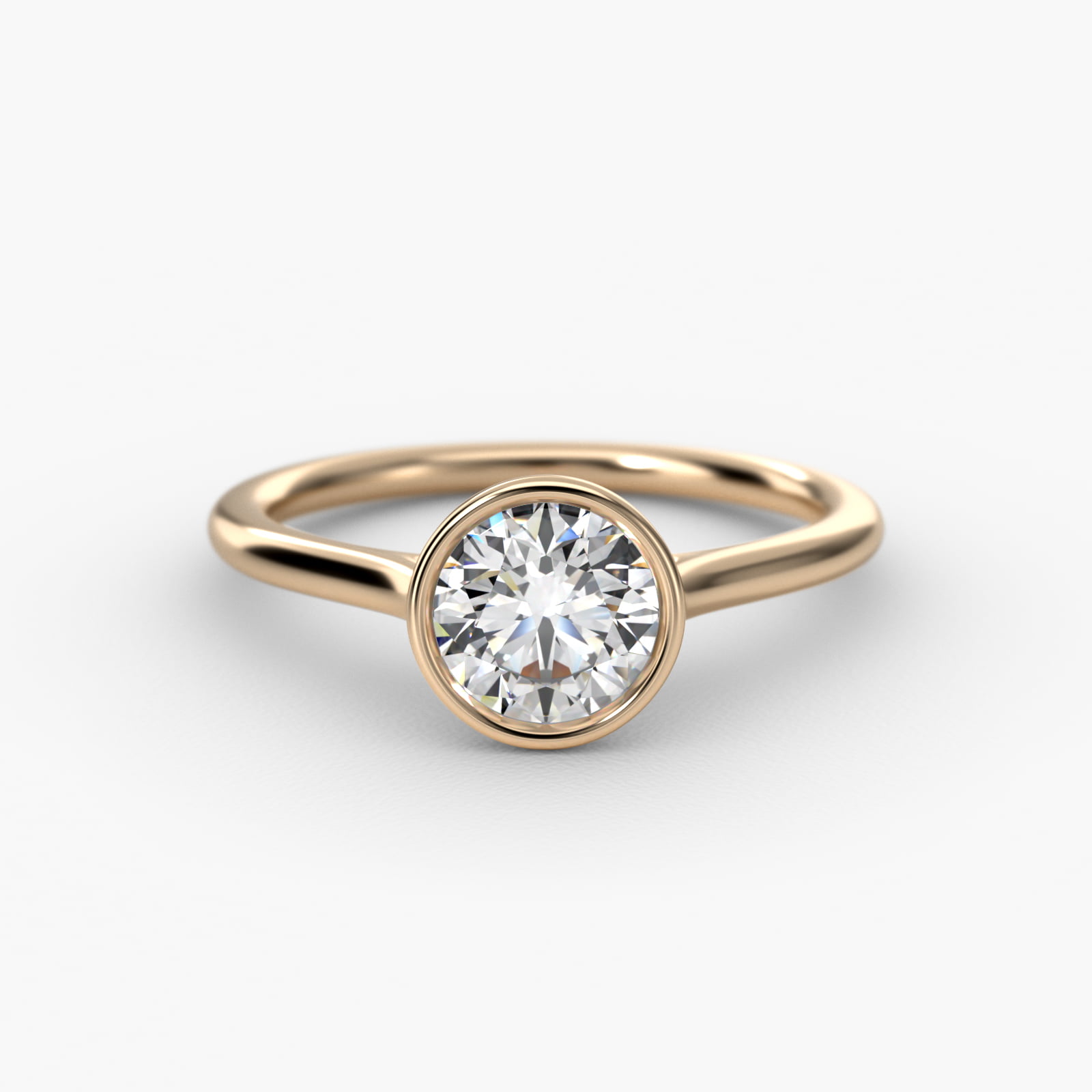 Comfort Fit Bezel Set Solitaire Engagement Ring In 14K Yellow Gold