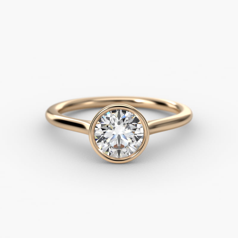 Comfort Fit Bezel Set Solitaire Engagement Ring In 14K Yellow Gold