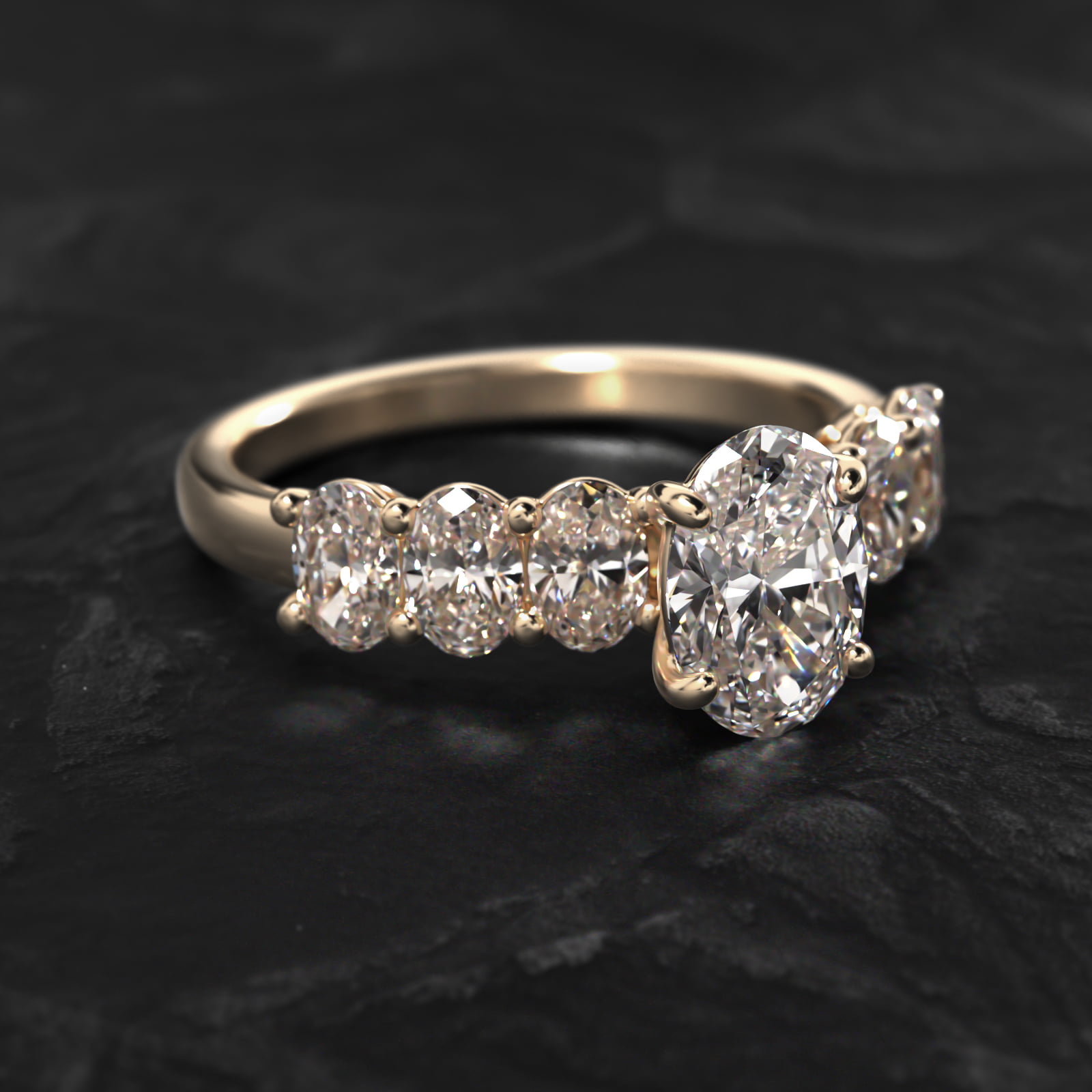 Oval Cut Side Stone Diamond Engagement Ring In 18K Yellow Gold