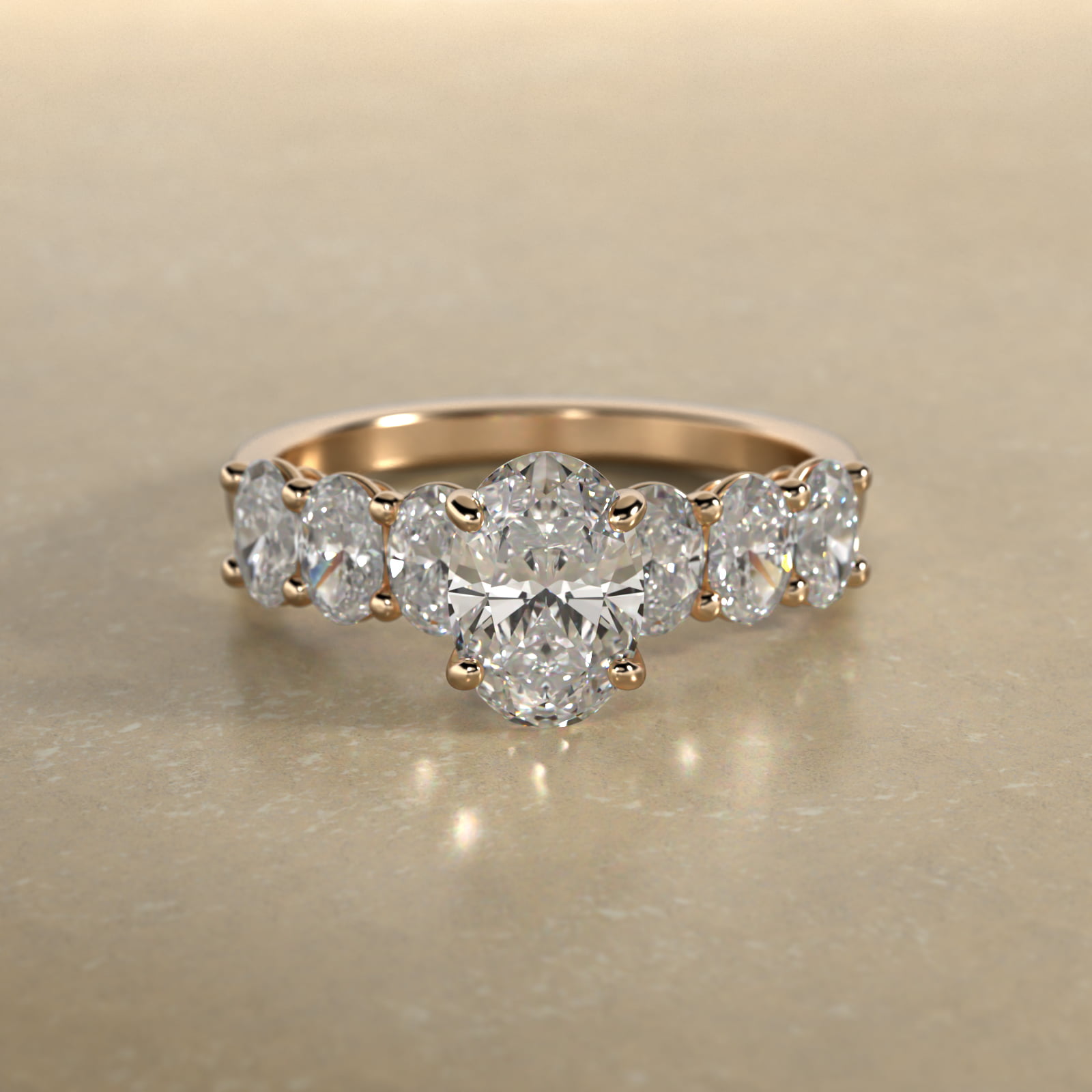 Oval Cut Side Stone Diamond Engagement Ring In 14K Yellow Gold