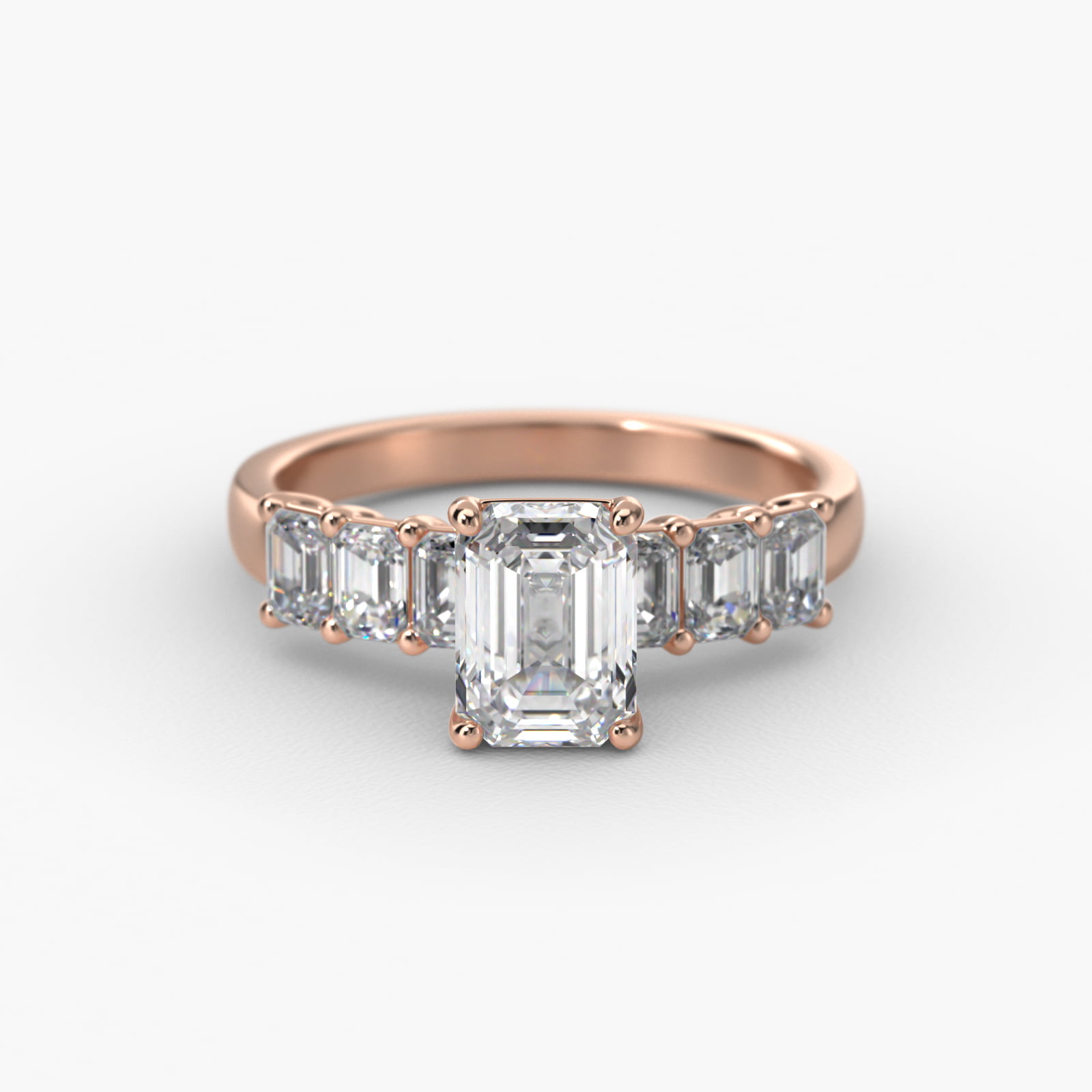 Emerald Cut Side Stone Diamond Engagement Ring In 14K Rose Gold