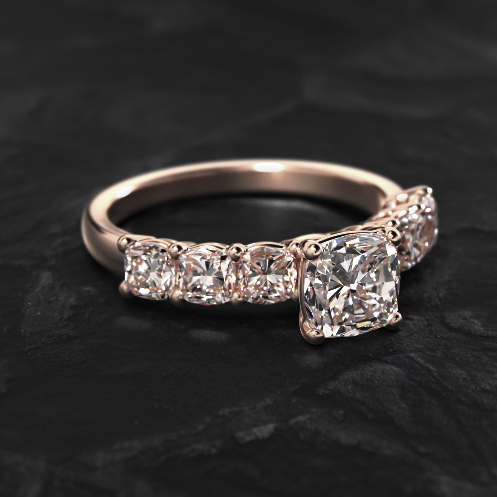 Cushion Cut Side Stone Diamond Engagement Ring In 14K Rose Gold