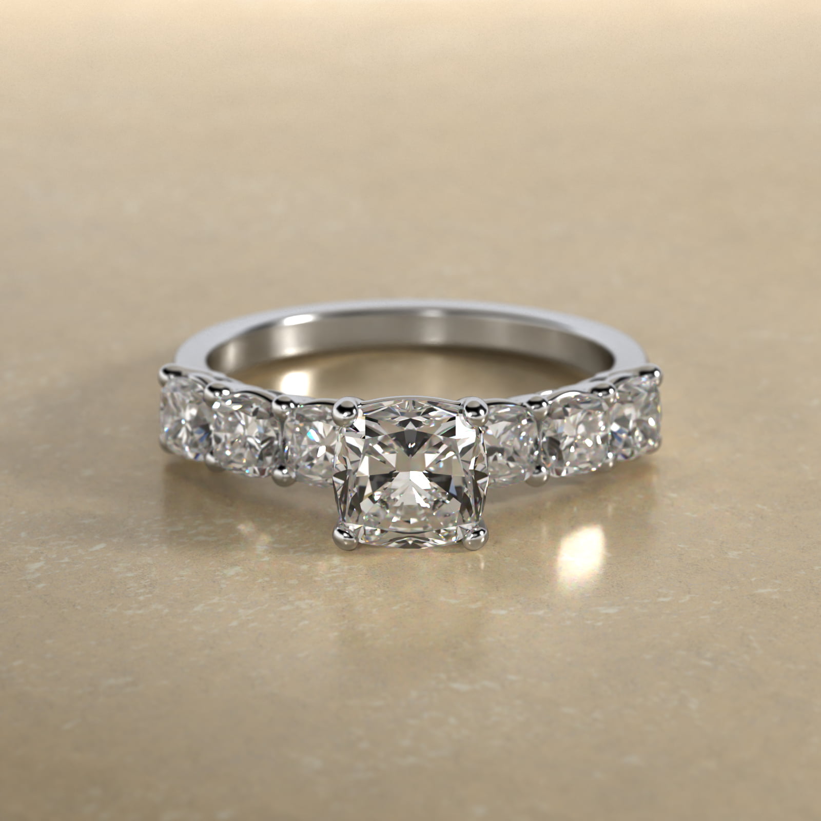 Cushion Cut Side Stone Diamond Engagement Ring In 14K White Gold