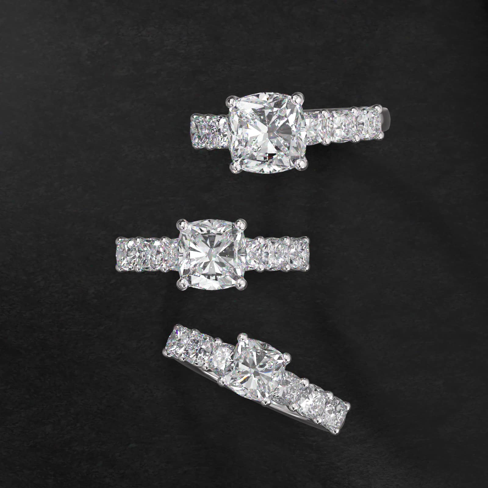 Cushion Cut Side Stone Diamond Engagement Ring In 14K White Gold