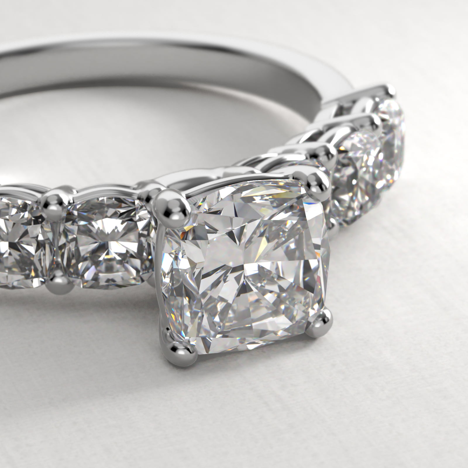 Cushion Cut Side Stone Diamond Engagement Ring In 14K White Gold