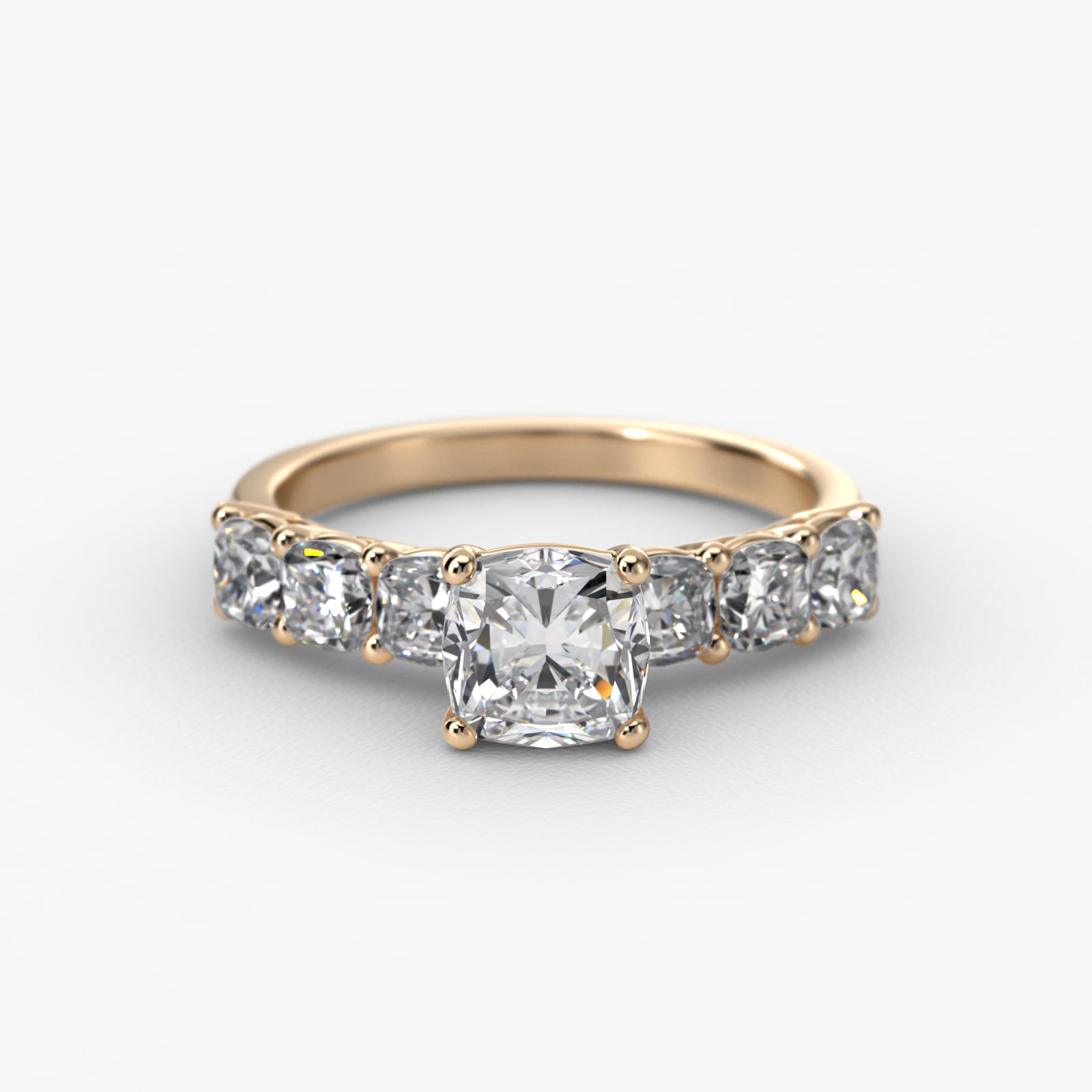 Cushion Cut Side Stone Diamond Engagement Ring In 14K Yellow Gold