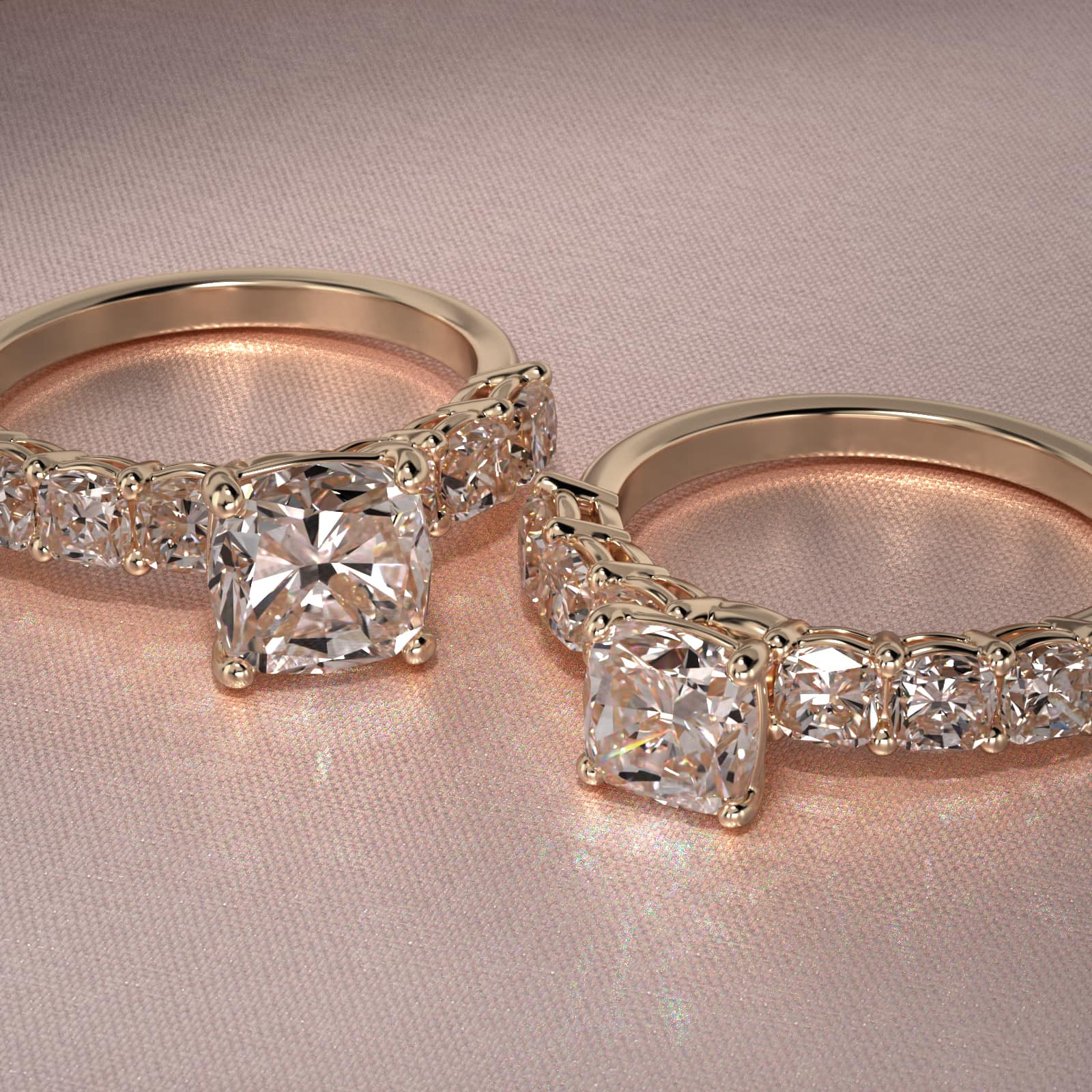 Cushion Cut Side Stone Diamond Engagement Ring In 18K Yellow Gold