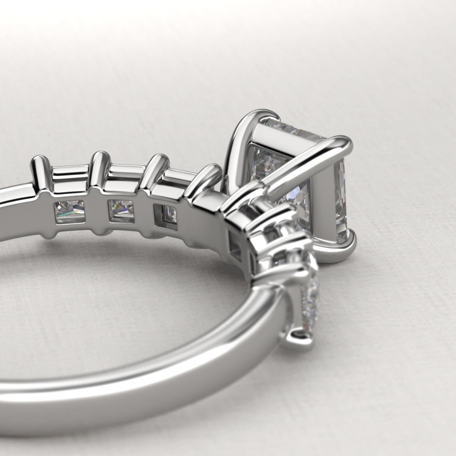 Princess Cut Side Stone Diamond Engagement Ring In Platinum