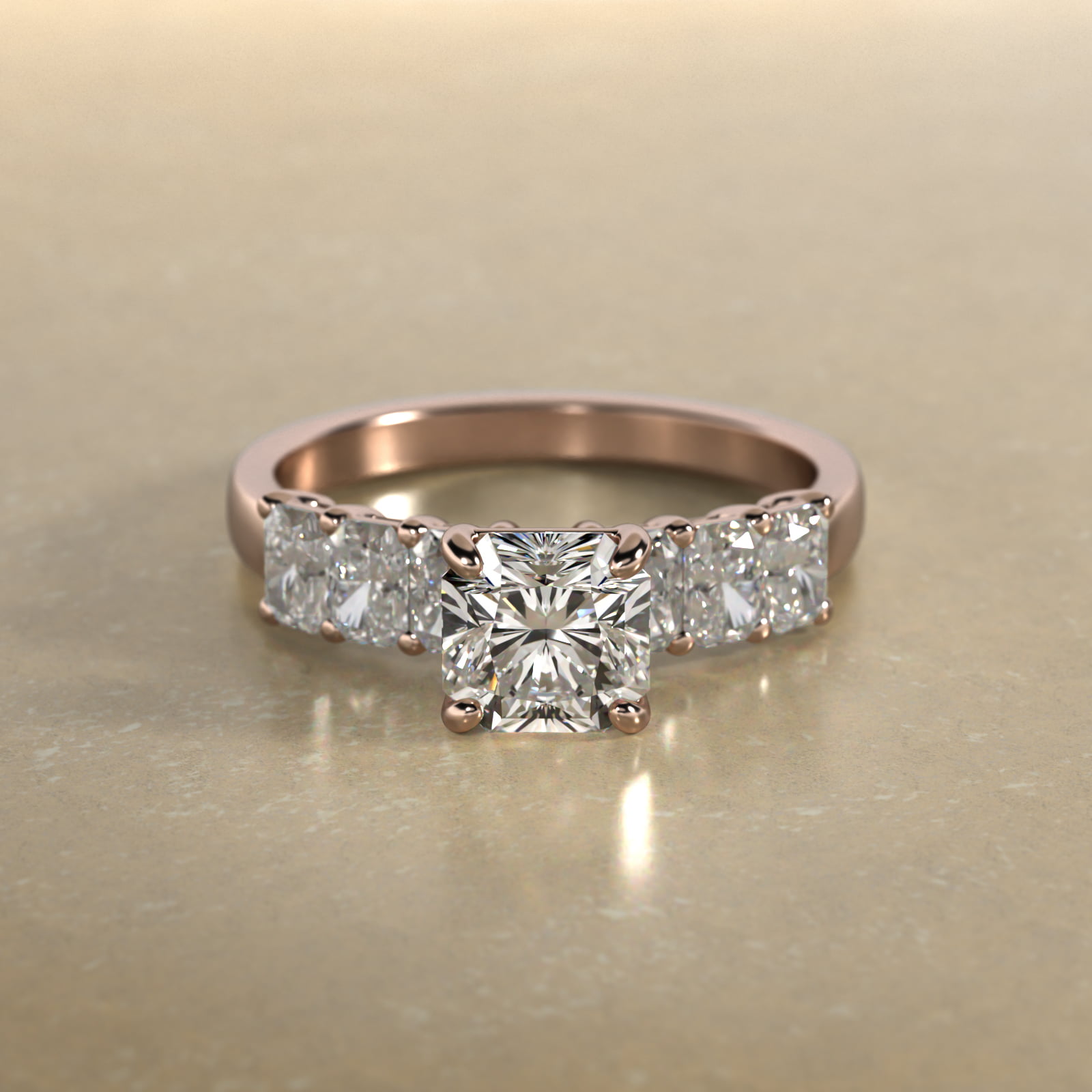 Radiant Cut Side Stone Diamond Engagement Ring In 14K Rose Gold