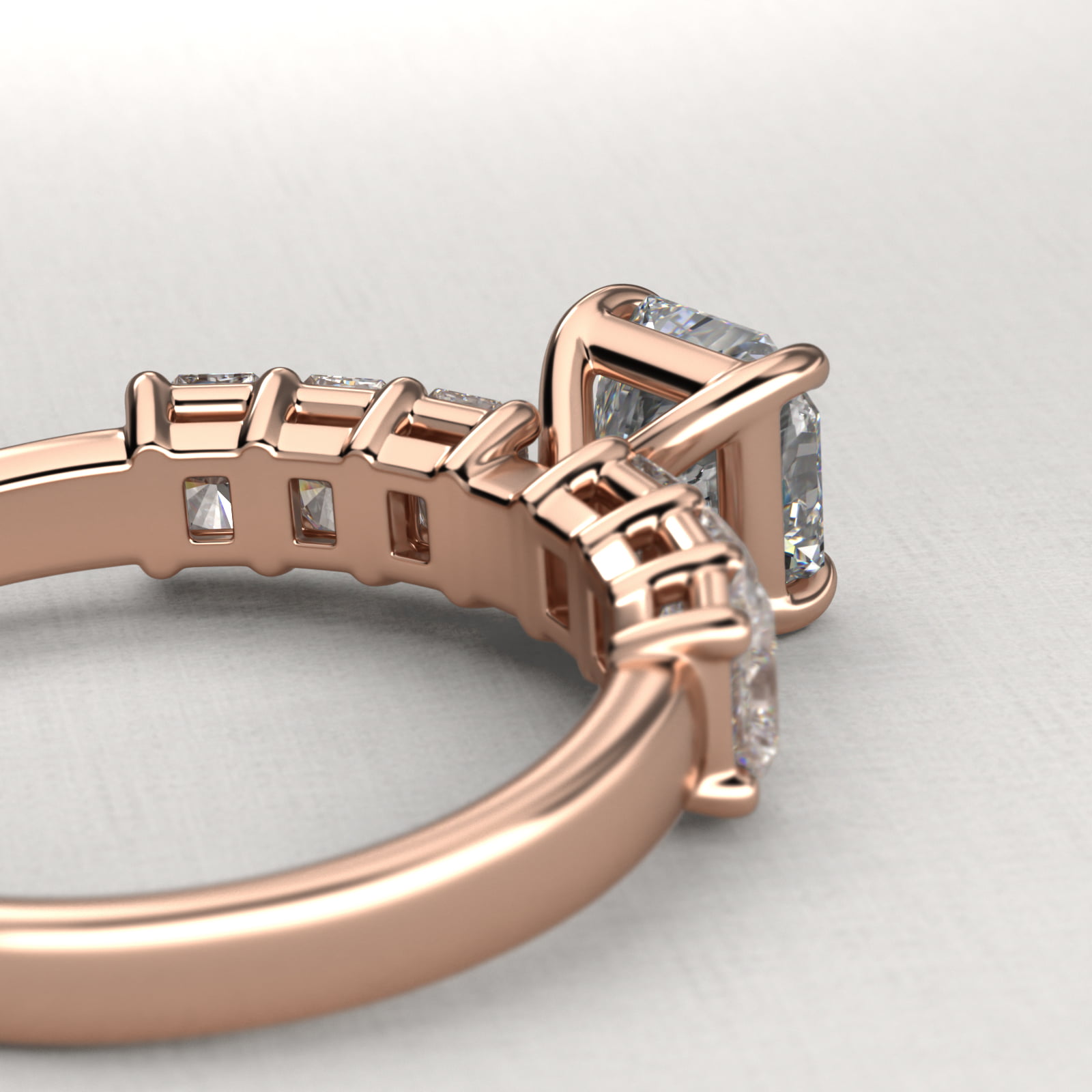 Radiant Cut Side Stone Diamond Engagement Ring In 14K Rose Gold