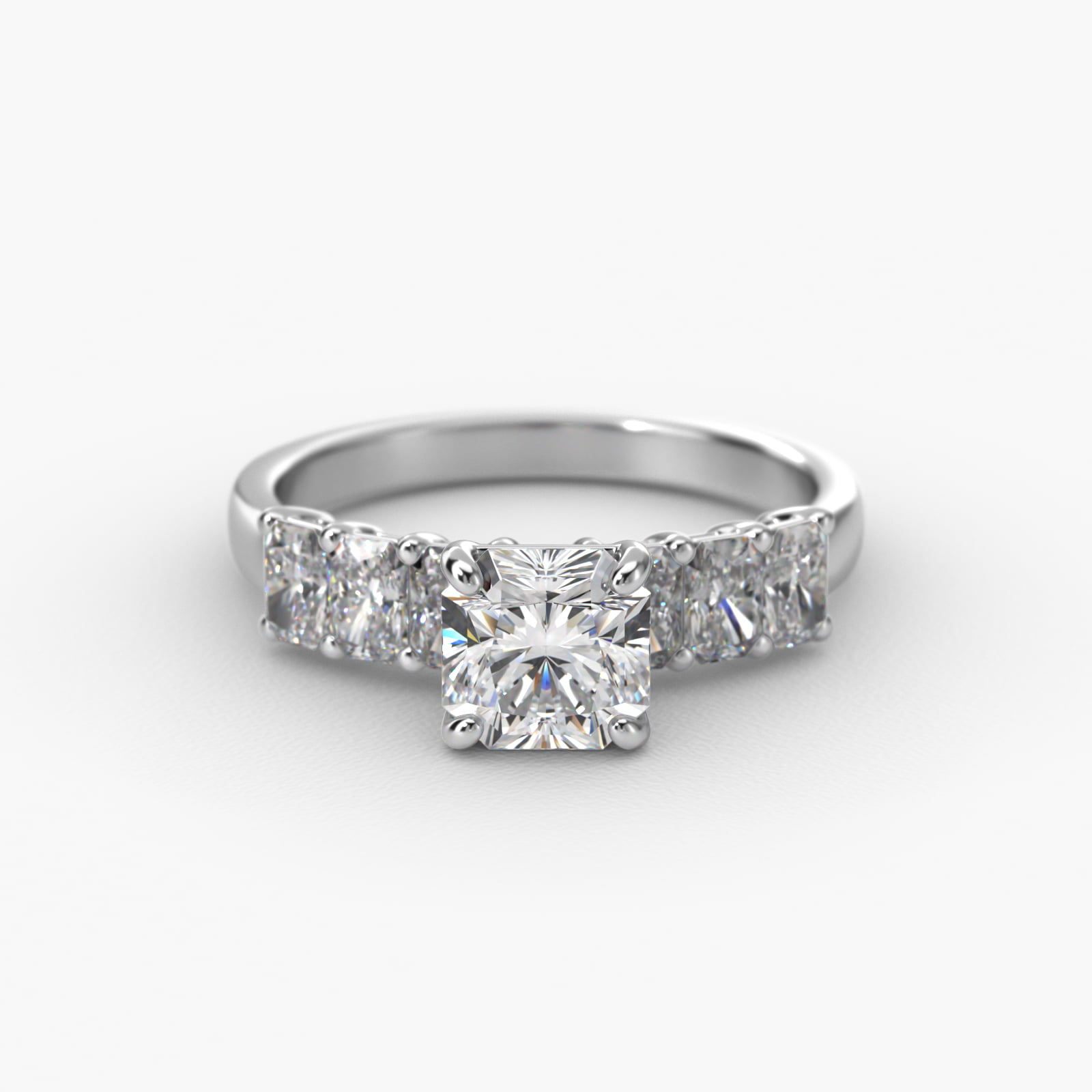 Radiant Cut Side Stone Diamond Engagement Ring In Platinum