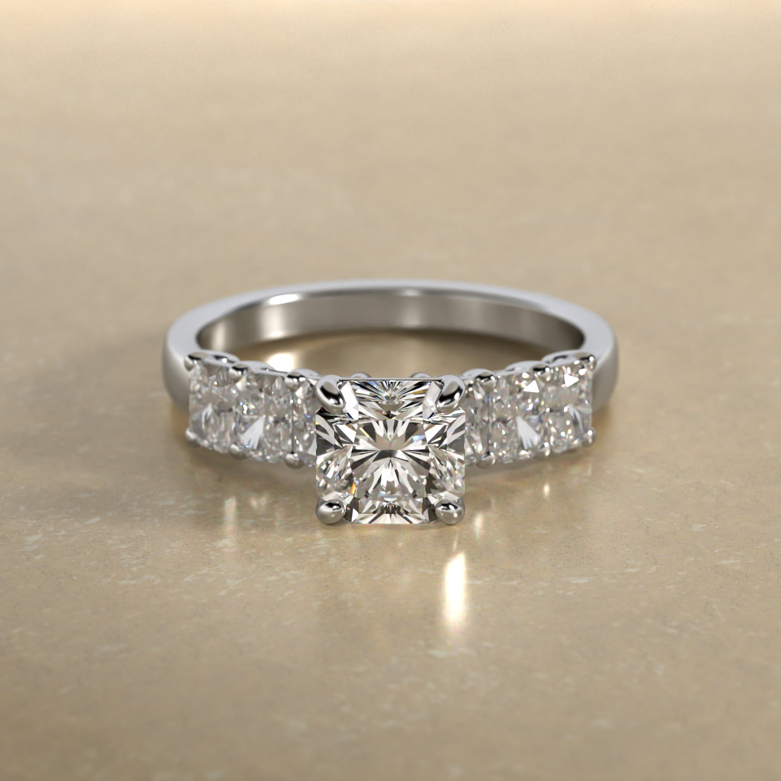 Radiant Cut Side Stone Diamond Engagement Ring In 14K White Gold