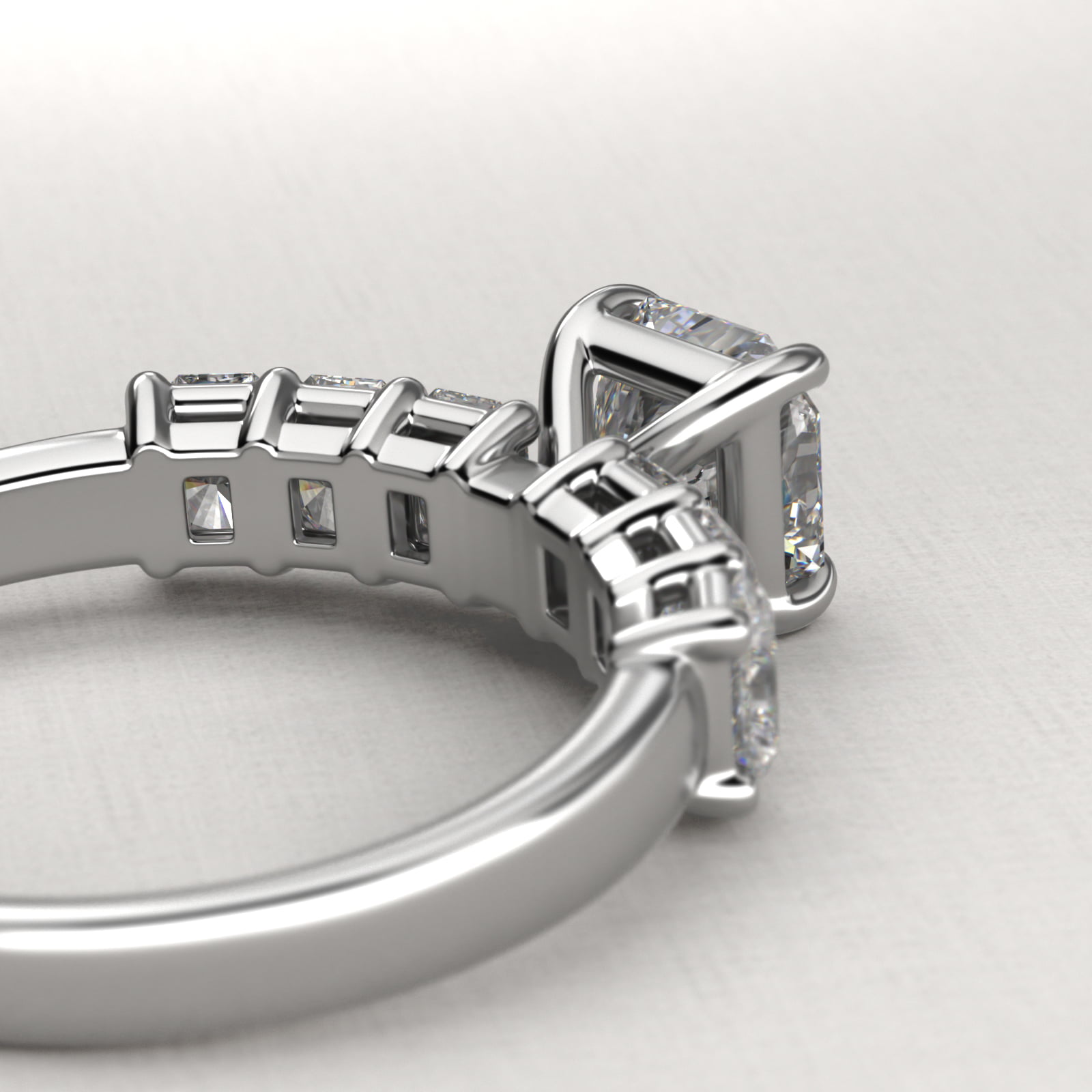 Radiant Cut Side Stone Diamond Engagement Ring In 14K White Gold