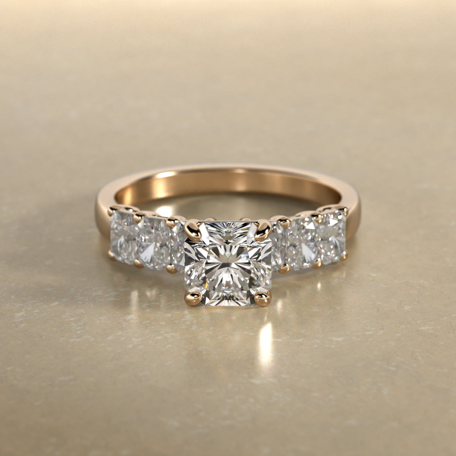 Radiant Cut Side Stone Diamond Engagement Ring In 14K Yellow Gold