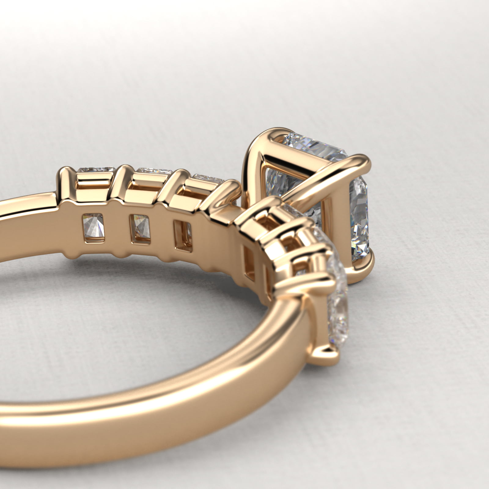 Radiant Cut Side Stone Diamond Engagement Ring In 14K Yellow Gold