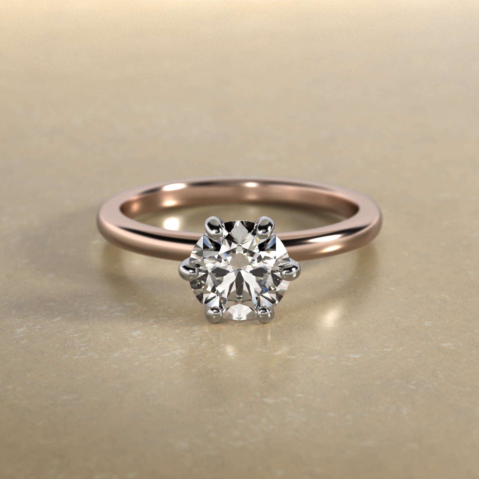 Six Prong Solitaire Engagement Ring In 14K Rose Gold