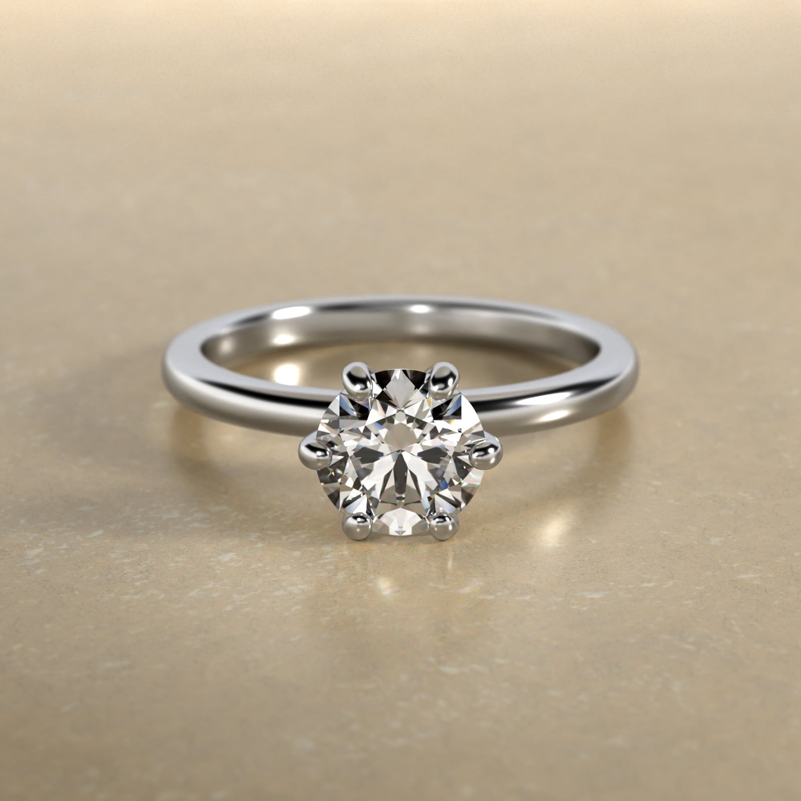 Six Prong Solitaire Engagement Ring In 14K White Gold