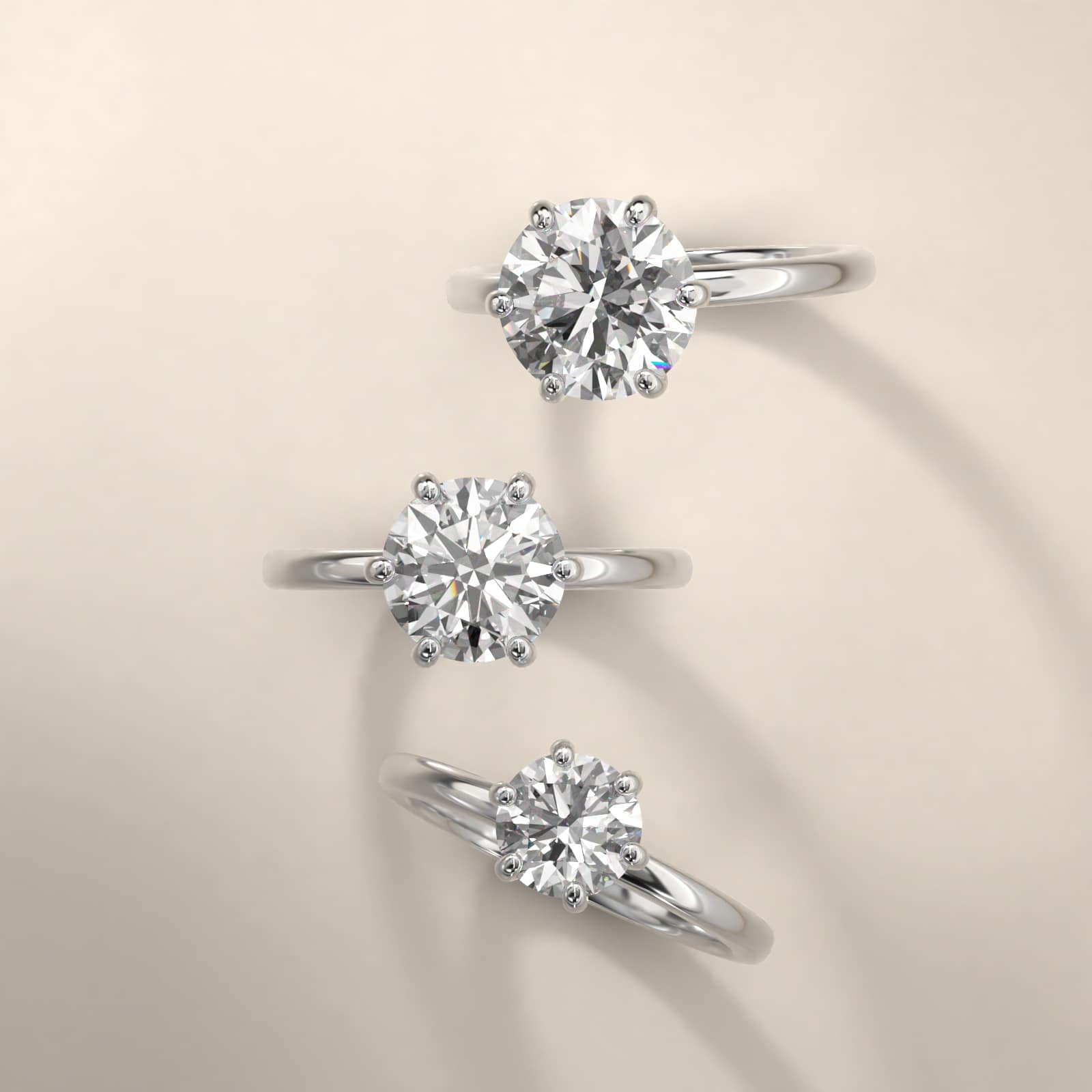 Six Prong Solitaire Engagement Ring In 18K White Gold