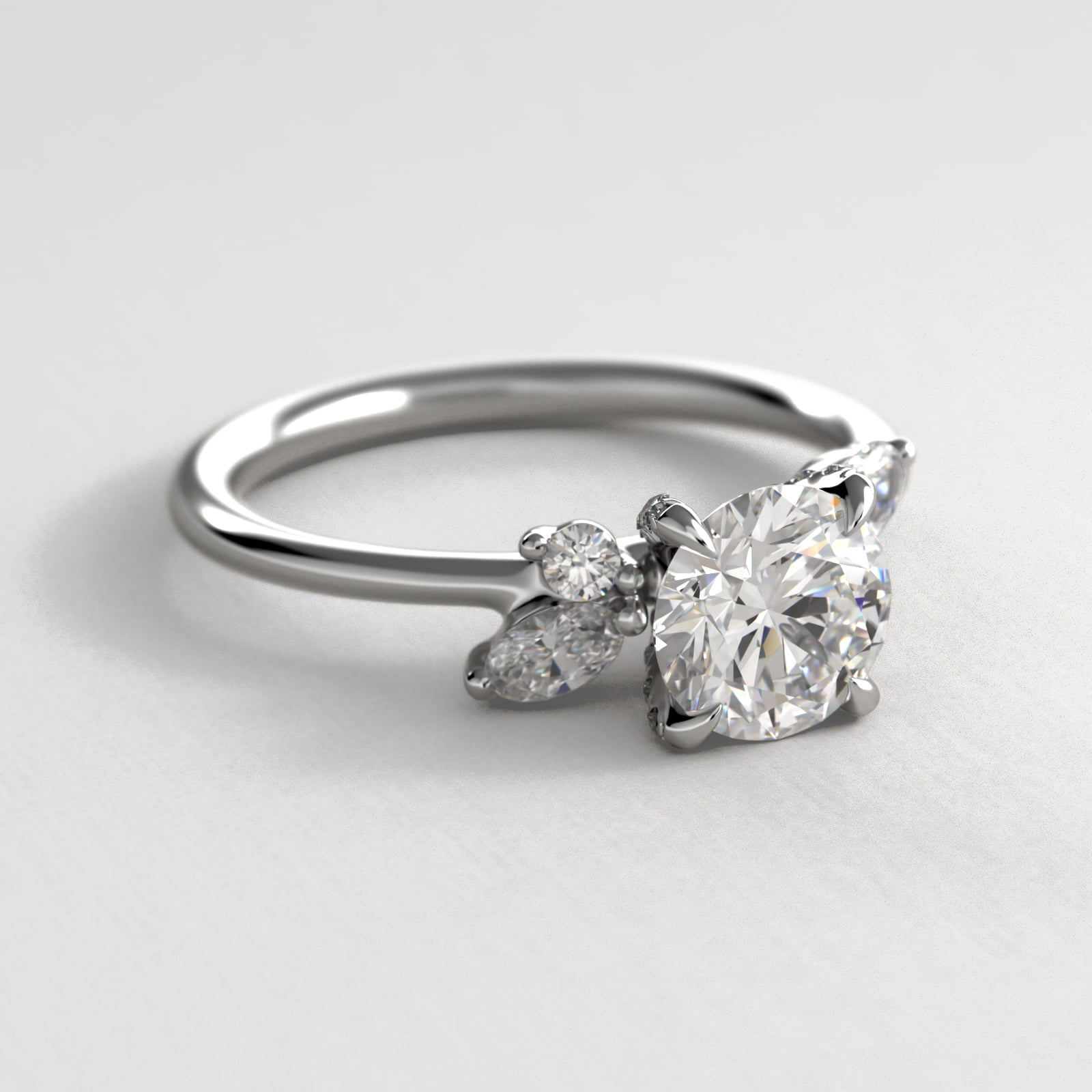 Marquise Diamond Accents Side Stone Engagement Ring With Pavé Basket In Platinum
