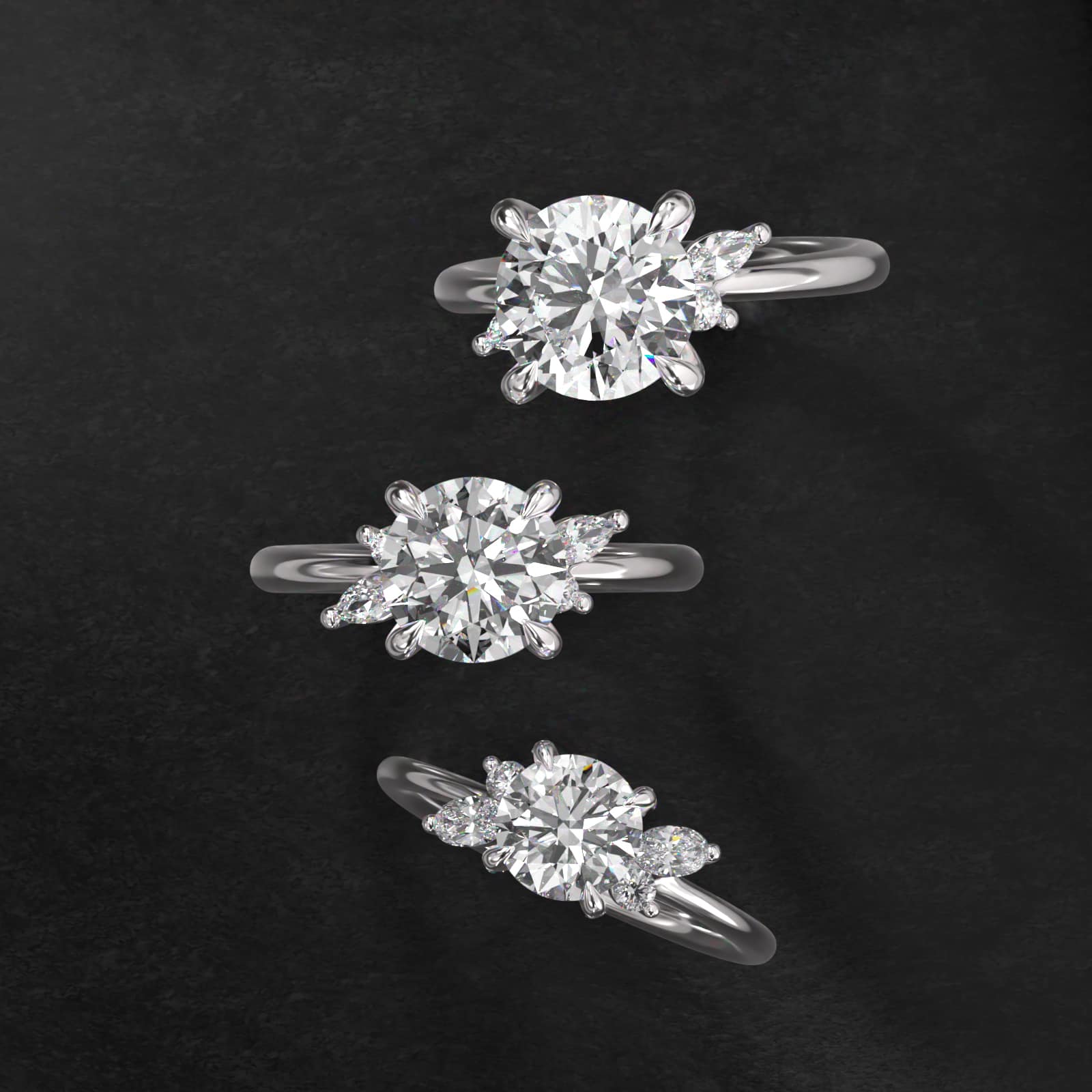 Marquise Diamond Accents Side Stone Engagement Ring With Pavé Basket In Platinum