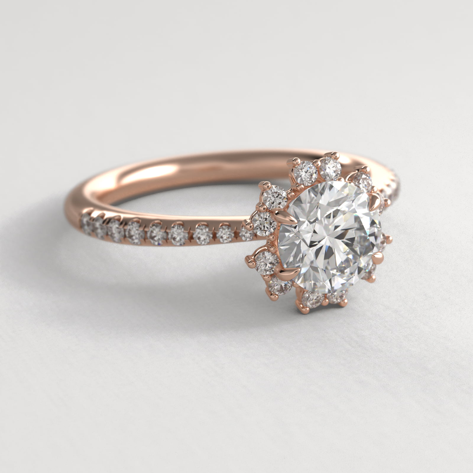 Aureola Diamond Halo Engagement Ring In 14K Rose Gold