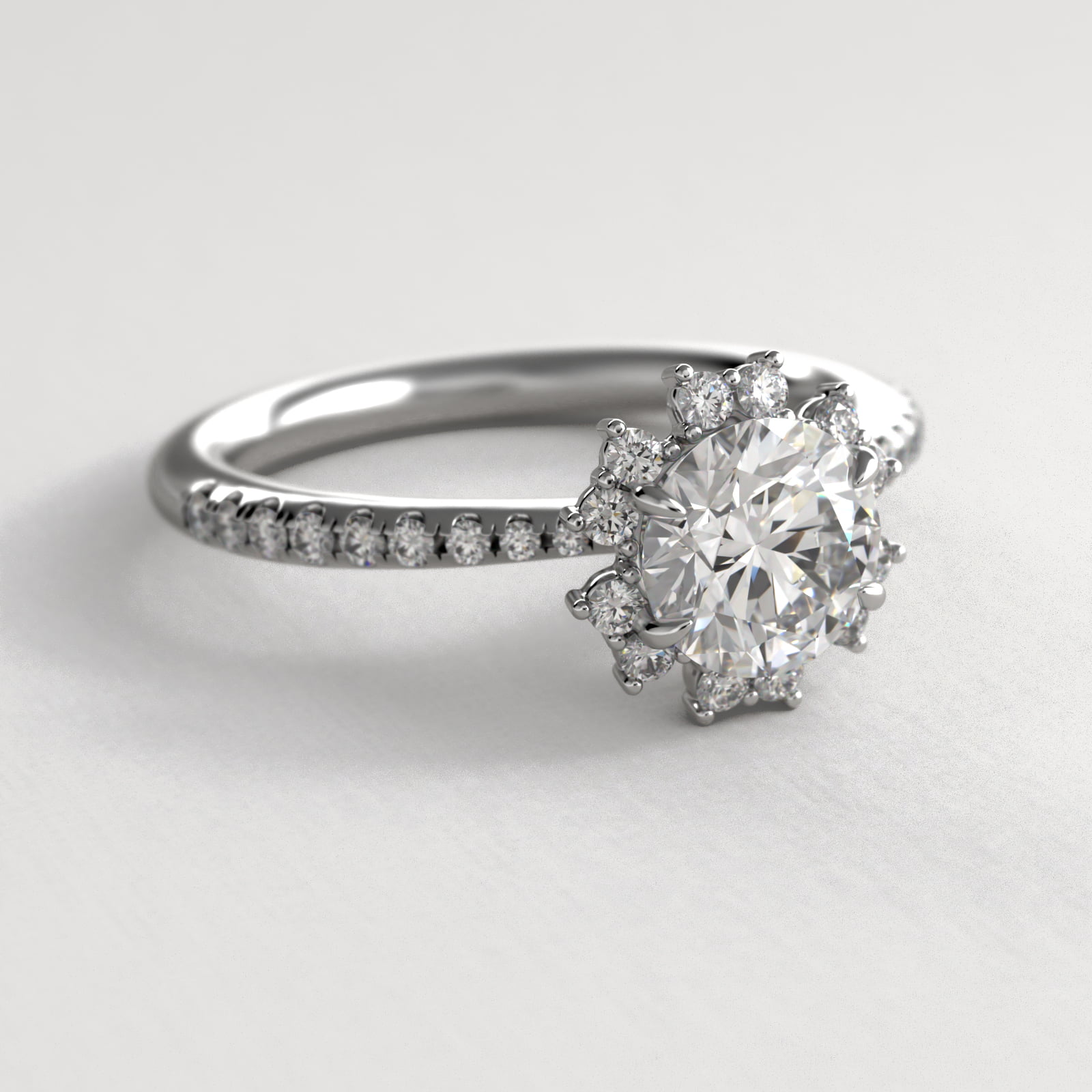 Aureola Diamond Halo Engagement Ring In 14K White Gold