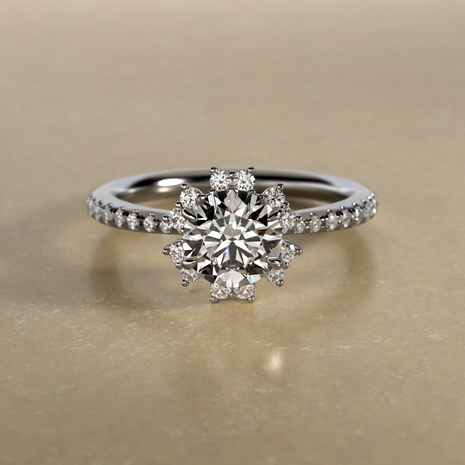 Aureola Diamond Halo Engagement Ring In 18K White Gold