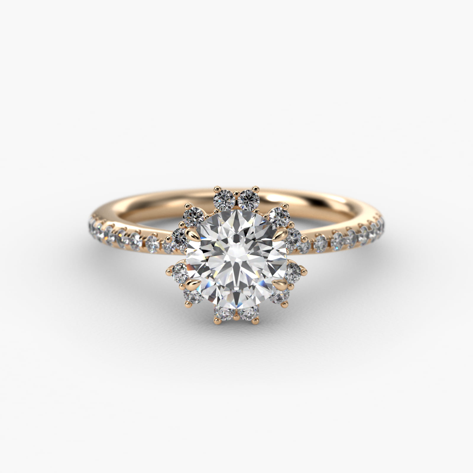 Aureola Diamond Halo Engagement Ring In 14K Yellow Gold