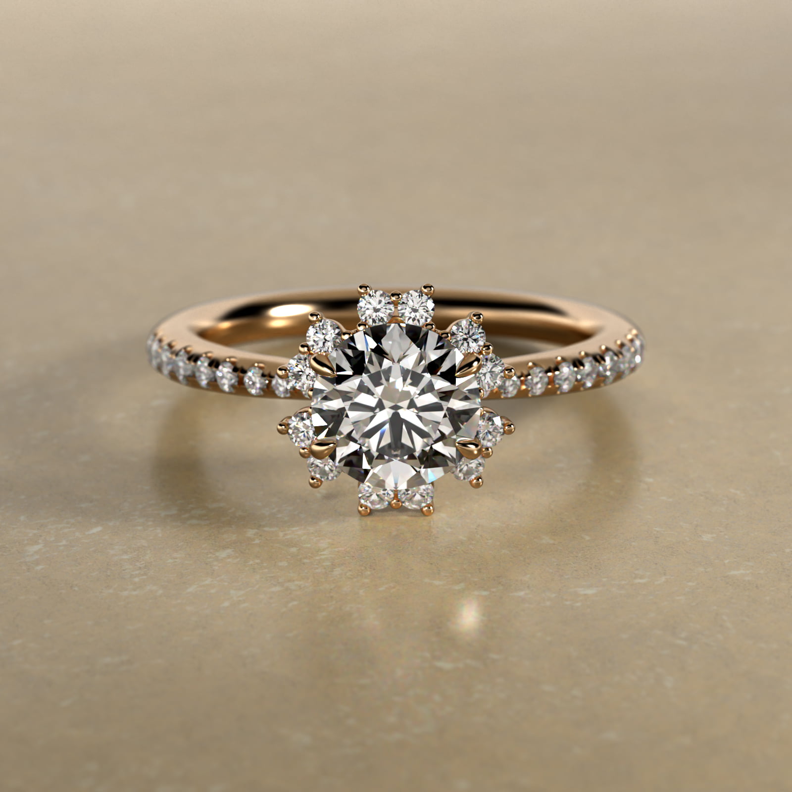 Aureola Diamond Halo Engagement Ring In 18K Yellow Gold