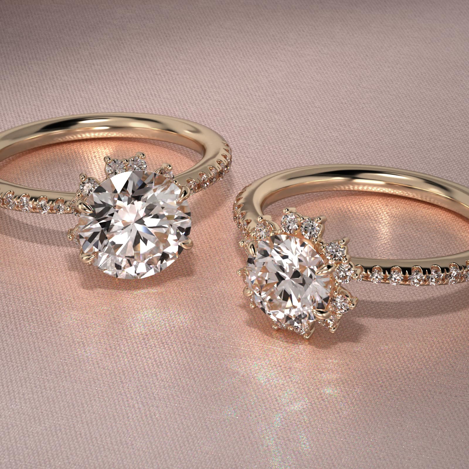 Aureola Diamond Halo Engagement Ring In 14K Yellow Gold