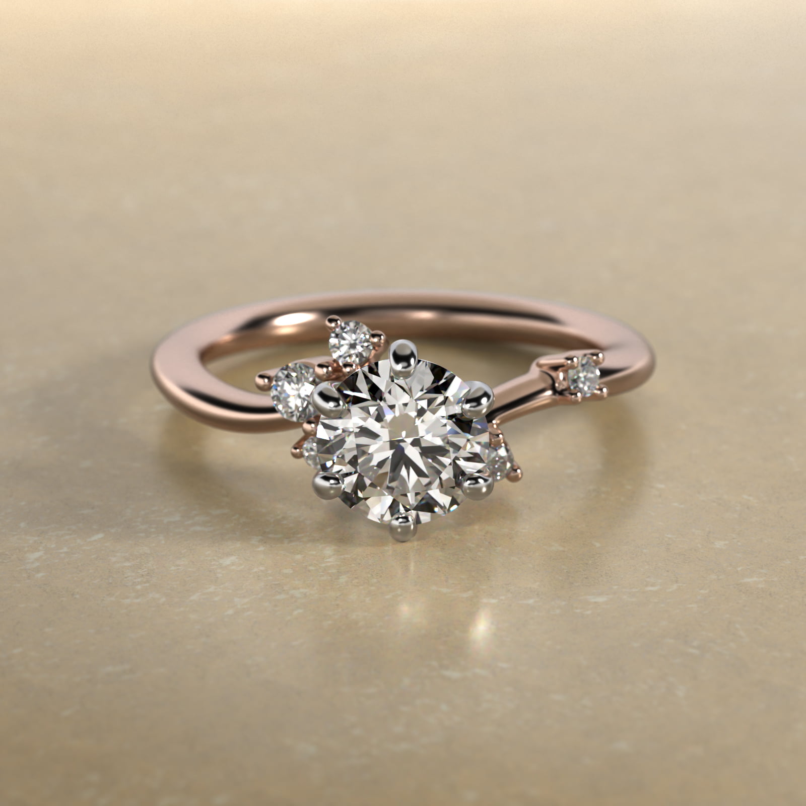 Scattered Blooms Undulated Side Stone Diamond Engagement Ring In 14K Rose Gold