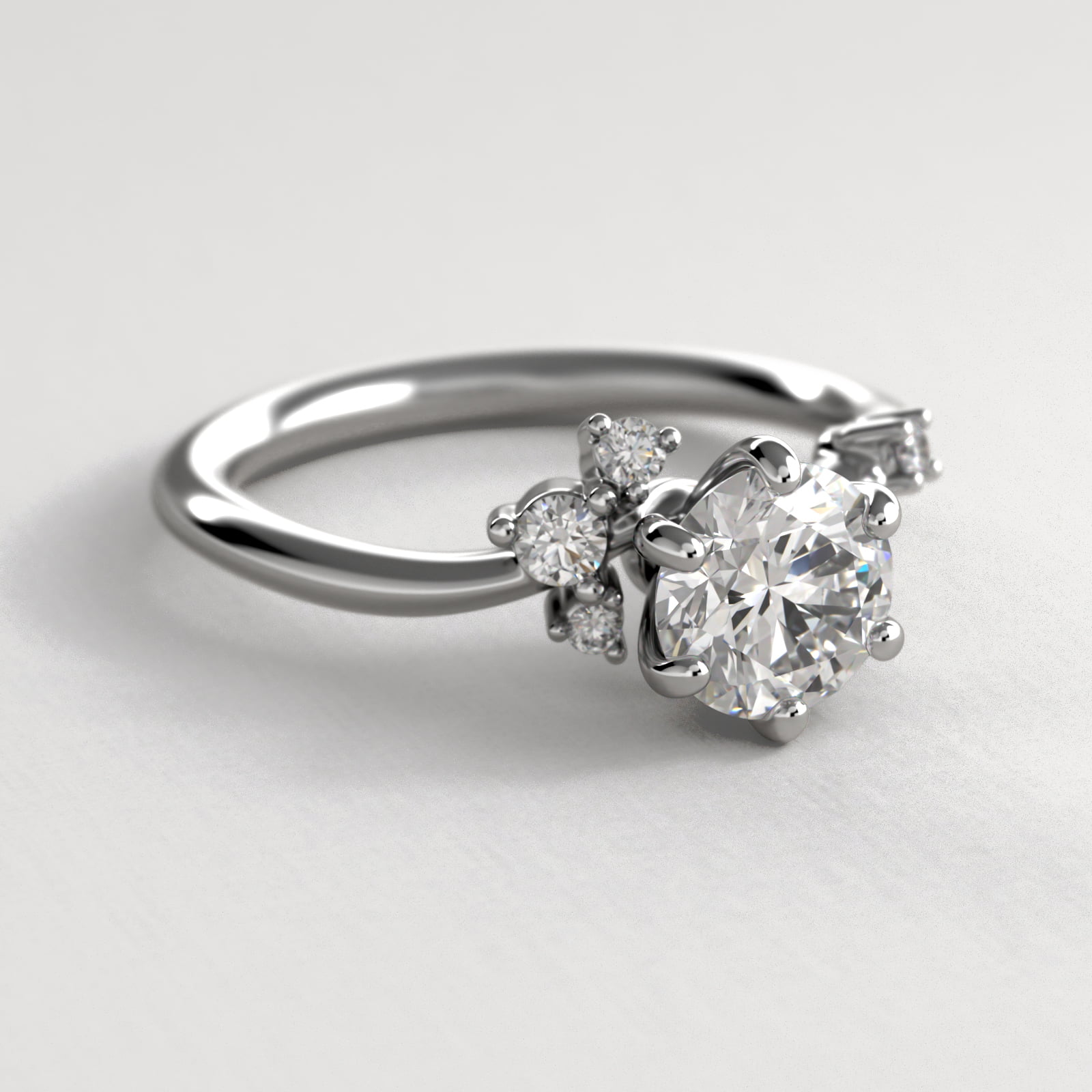 Scattered Blooms Undulated Side Stone Diamond Engagement Ring In Platinum