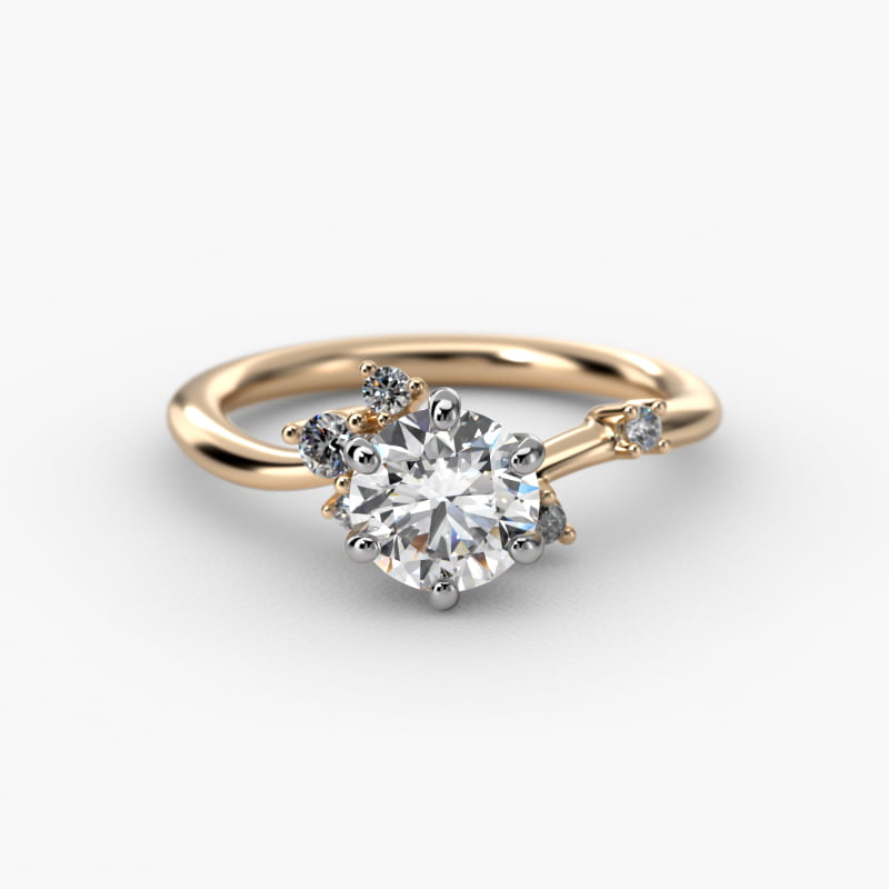 Scattered Blooms Undulated Side Stone Diamond Engagement Ring In 14K Yellow Gold