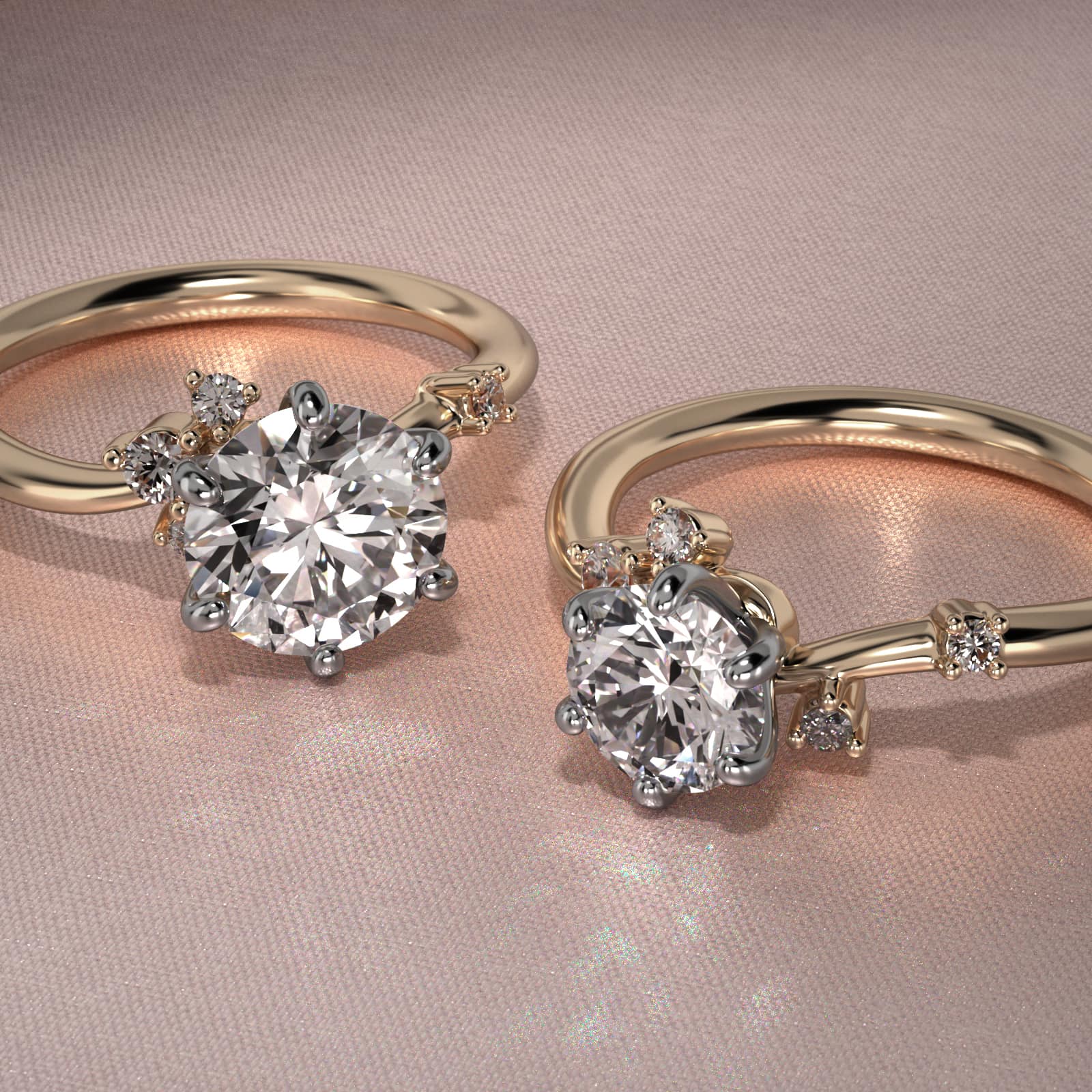 Scattered Blooms Undulated Side Stone Diamond Engagement Ring In 18K Yellow Gold