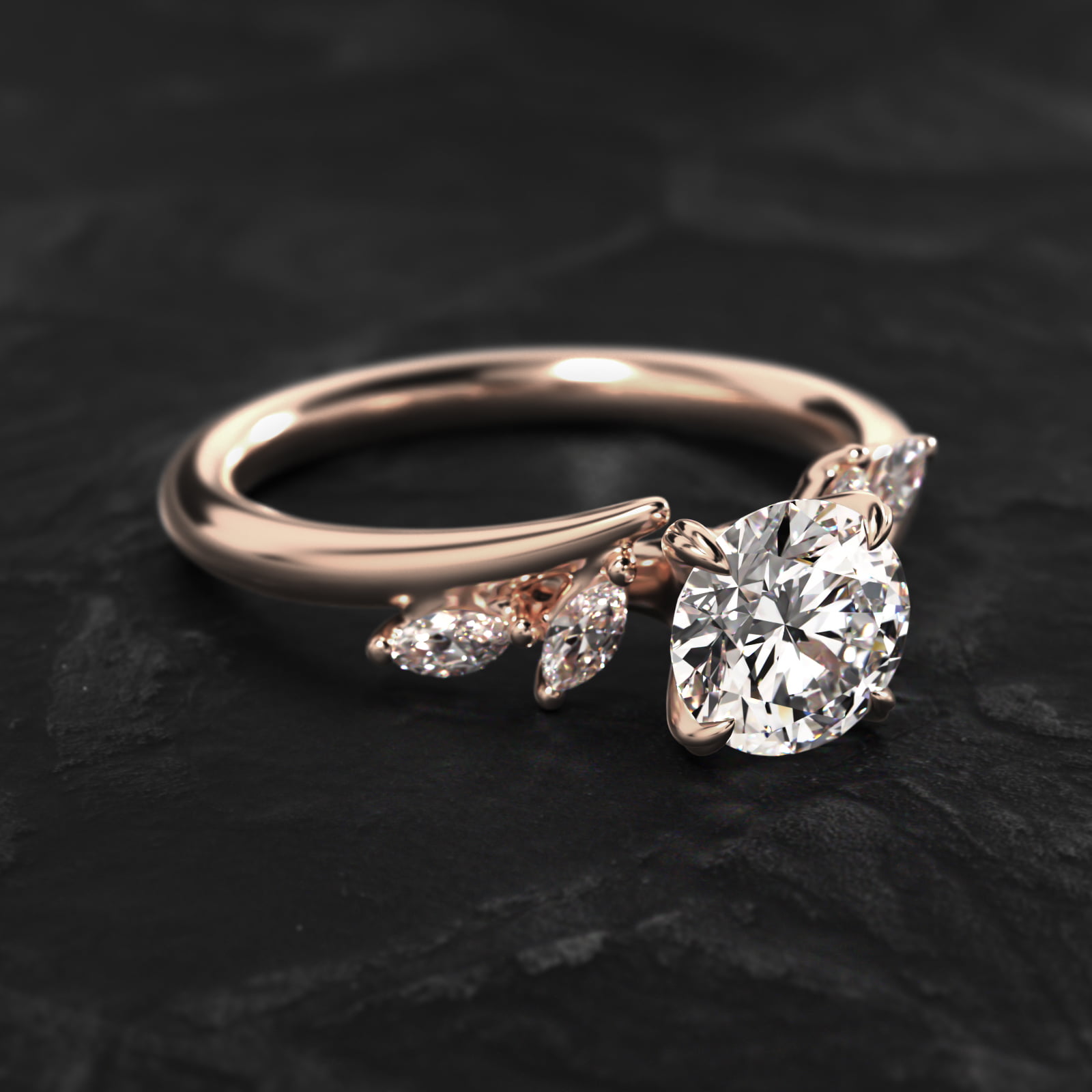 Bypass Marquise Array Side Stone Diamond Engagement Ring In 14K Rose Gold