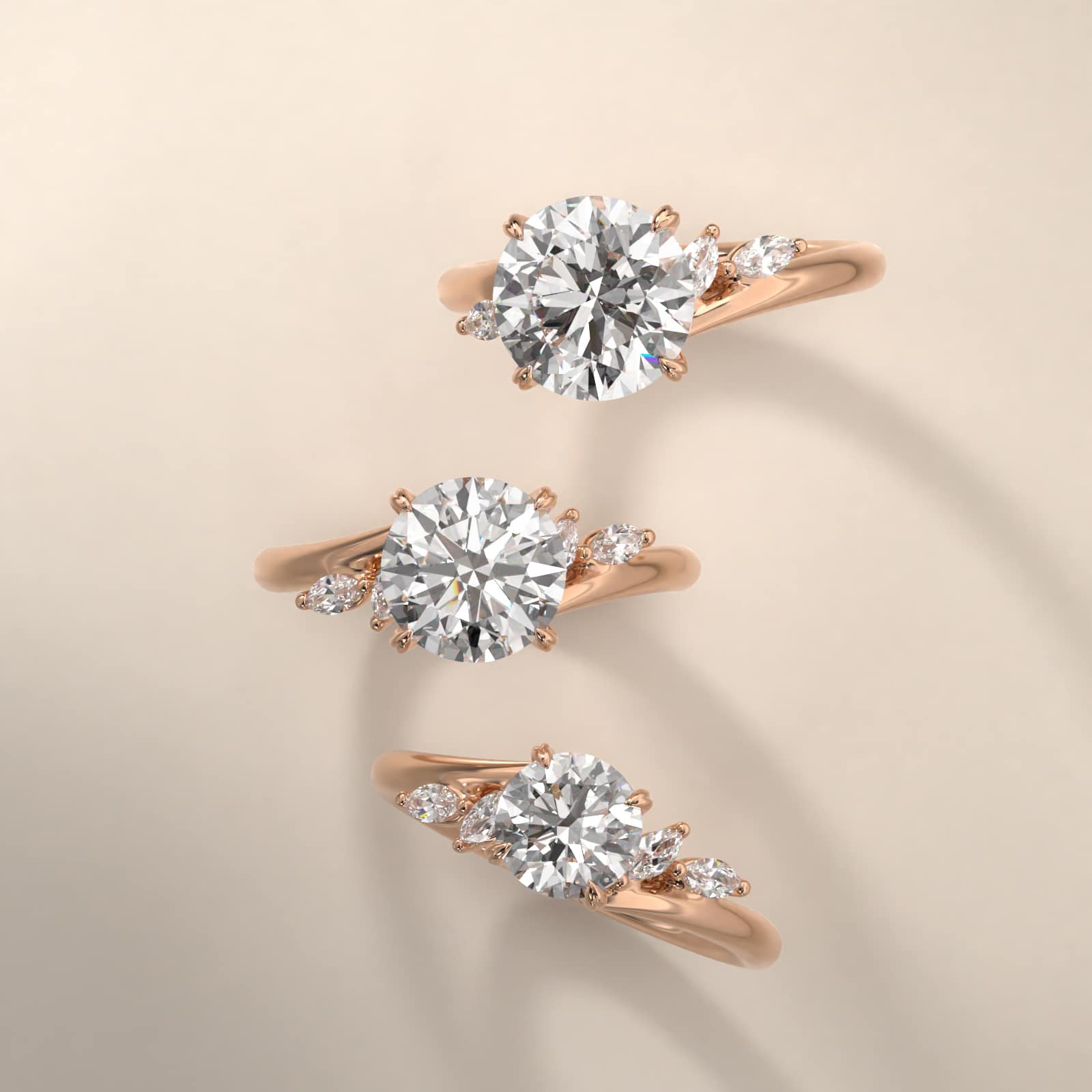 Bypass Marquise Array Side Stone Diamond Engagement Ring In 14K Rose Gold