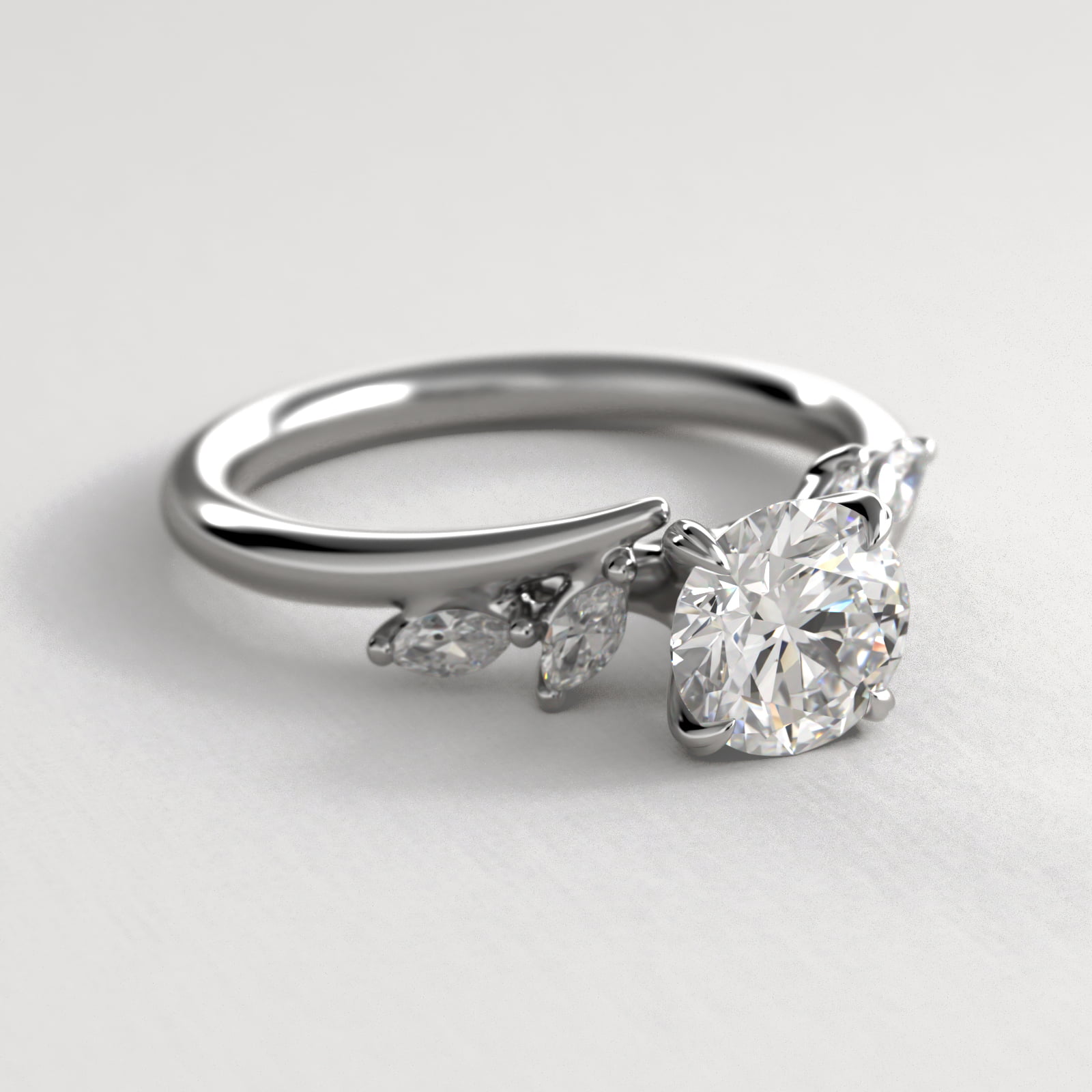Bypass Marquise Array Side Stone Diamond Engagement Ring In 14K White Gold