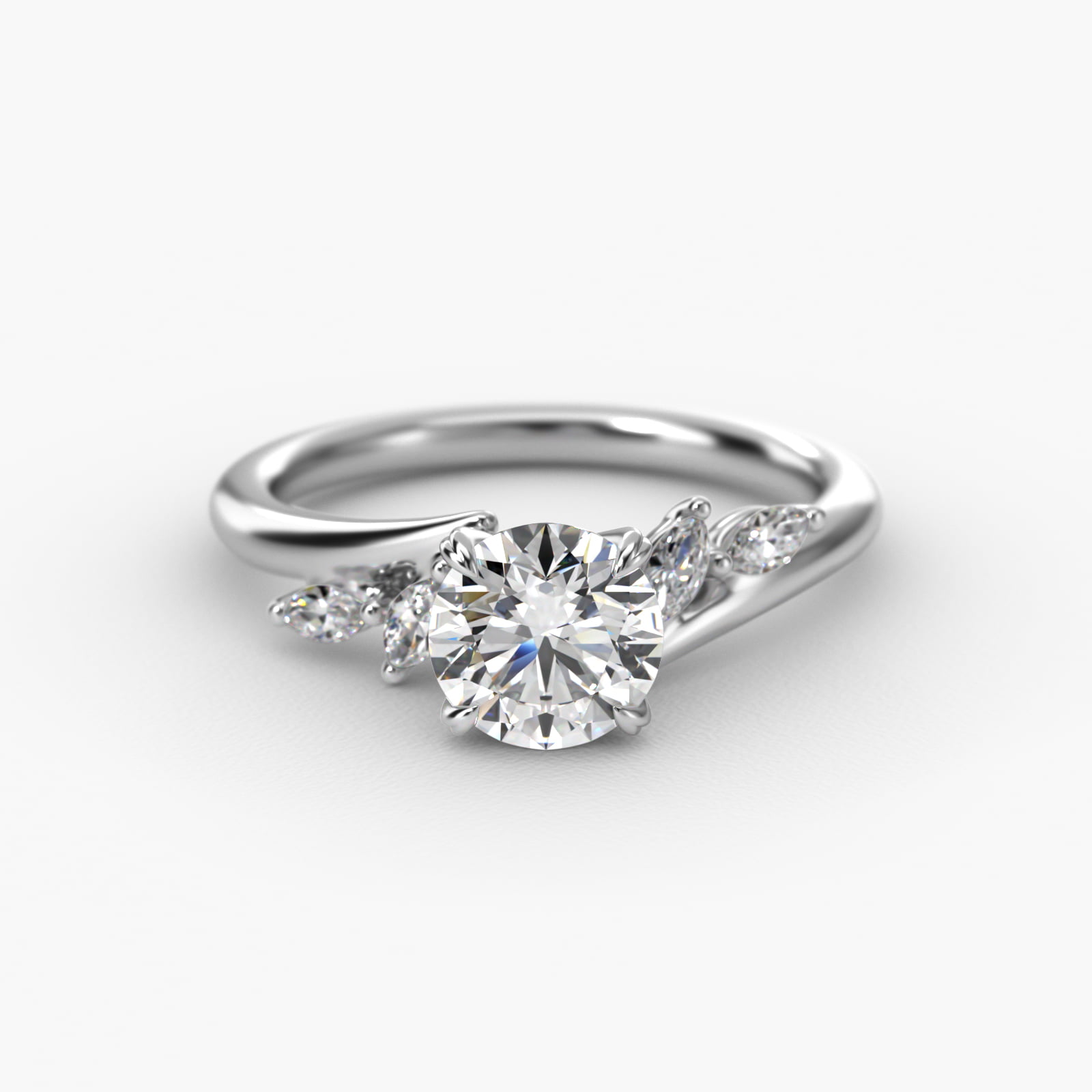 Bypass Marquise Array Side Stone Diamond Engagement Ring In Platinum