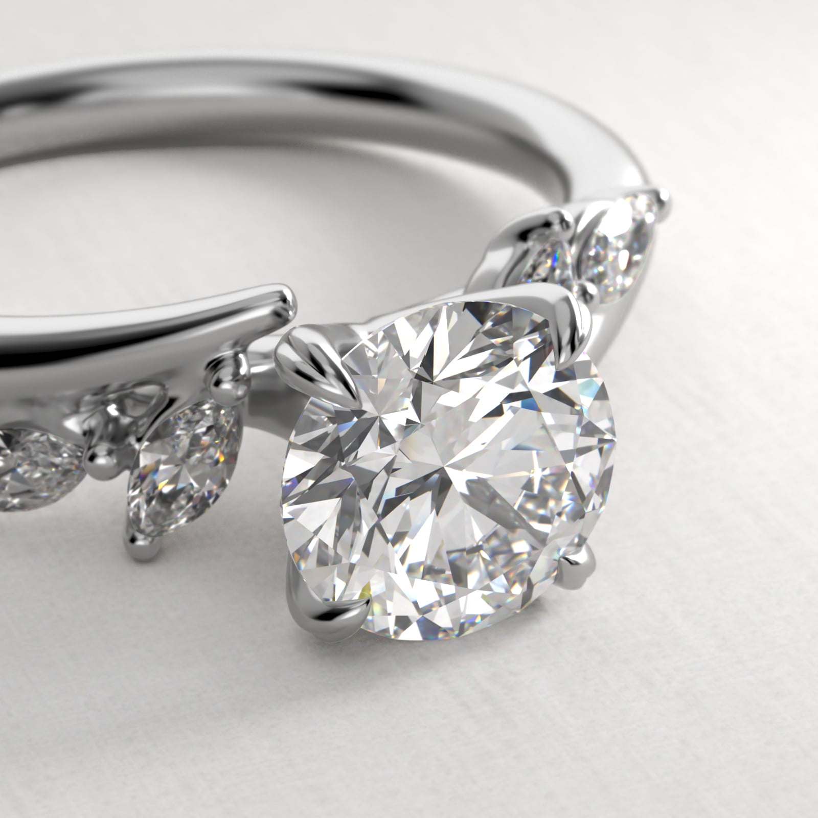 Bypass Marquise Array Side Stone Diamond Engagement Ring In Platinum