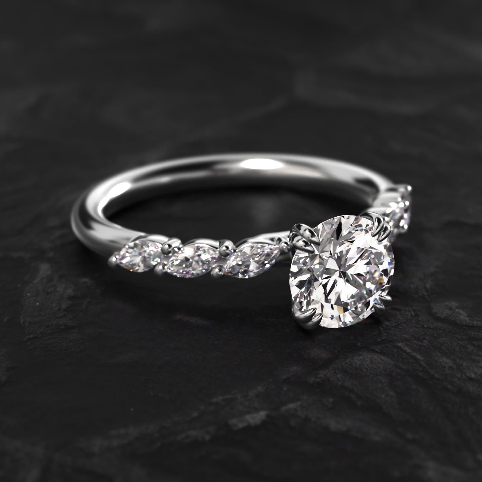 Drifting Marquise Cut Side Stone Diamond Engagement Ring In Platinum