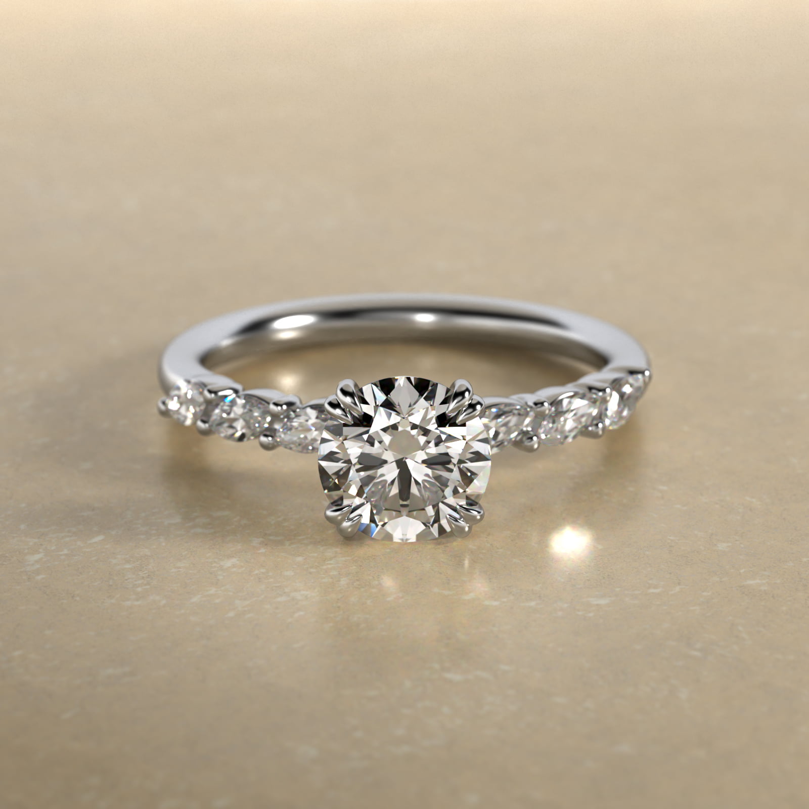 Drifting Marquise Cut Side Stone Diamond Engagement Ring In 18K White Gold