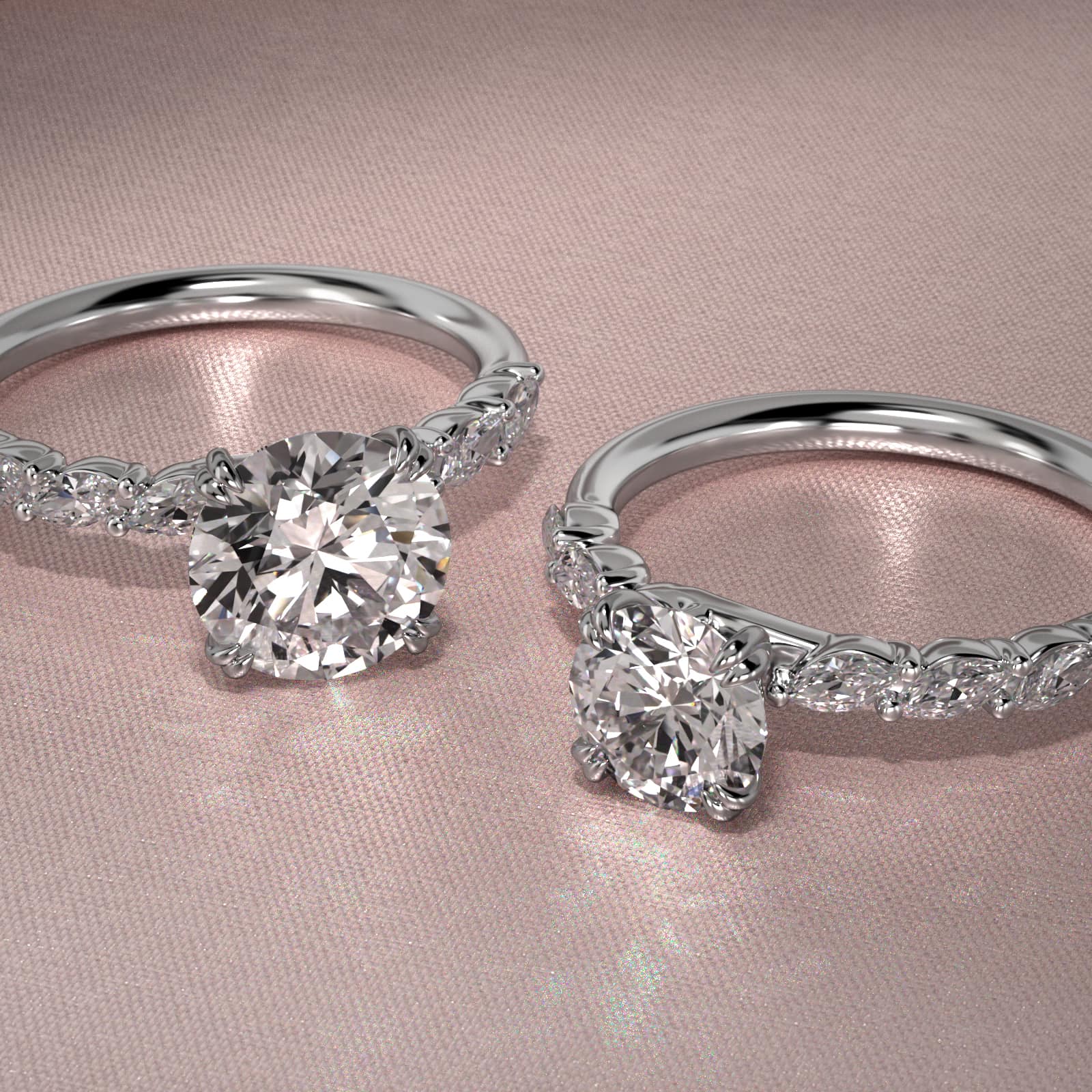 Drifting Marquise Cut Side Stone Diamond Engagement Ring In 14K White Gold